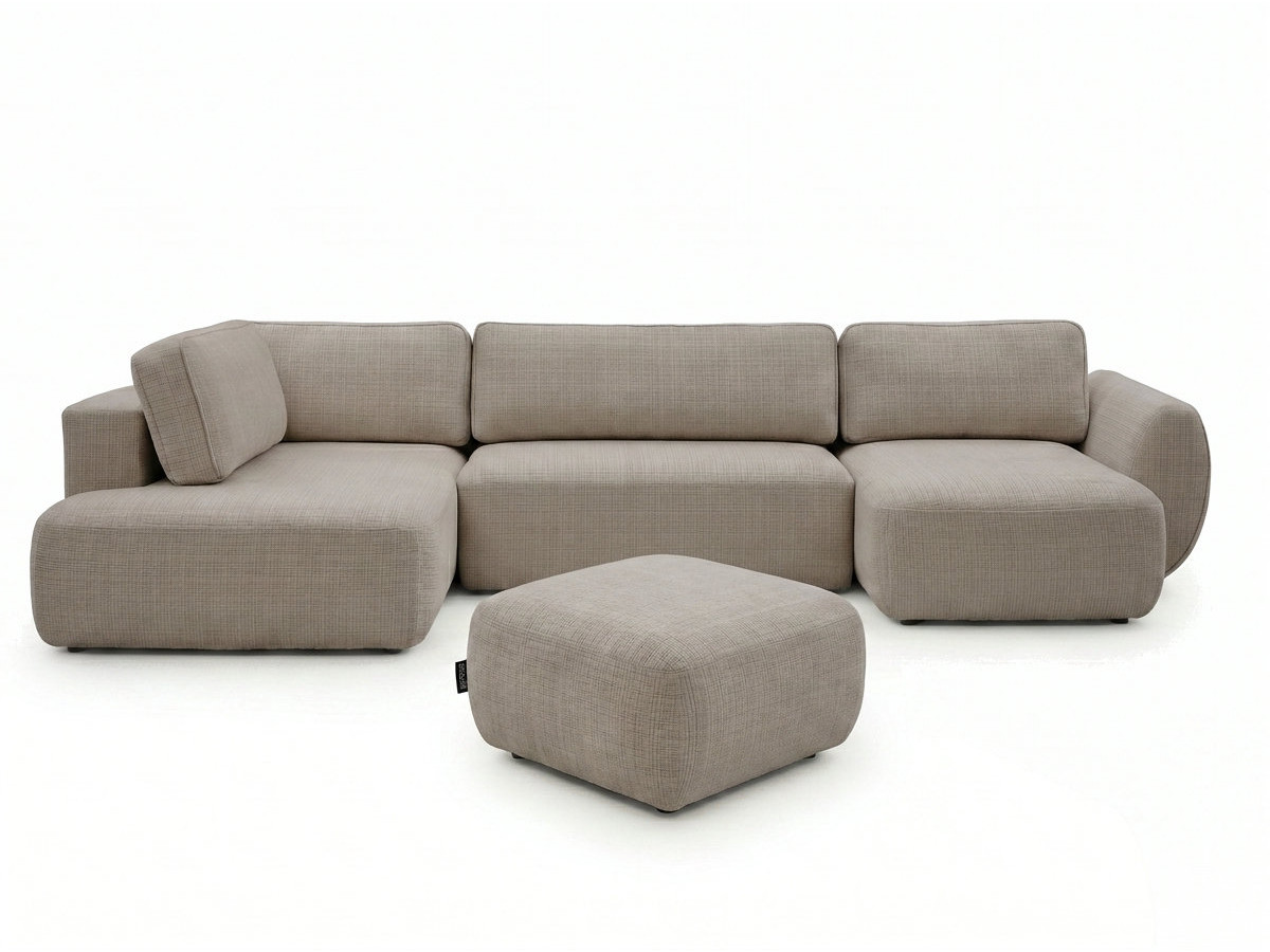 Bobochic Denise Wohnlandschaft mit Pouf Strukturstoff Taupe Ecke rechts