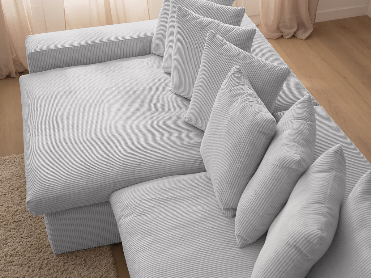Bobochic Enore Ecksofa mit Pouf Cordsamt Hellgrau Ecke links