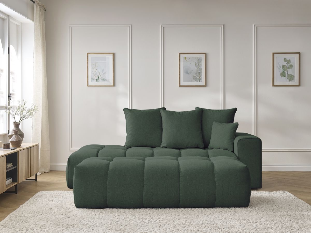 Bobochic Mont-blanc Sofa 5-Sitzer mit Pouf Melange-Stoff Grün Armlehne rechts