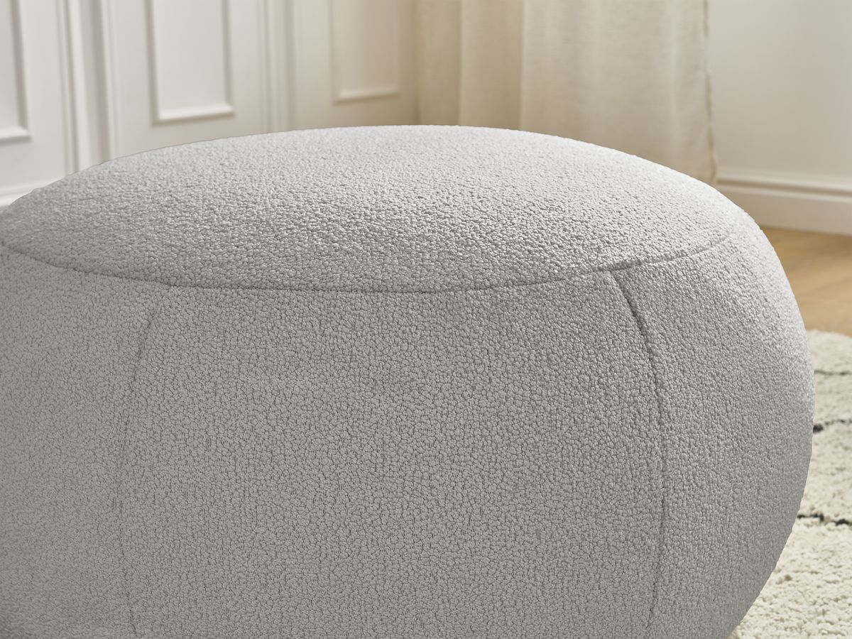 Bobochic Hayden Pouf, rund Bouclé-Stoff Hellgrau, 76 cm