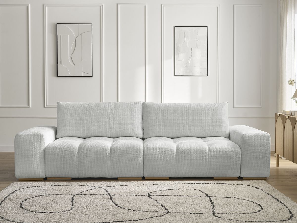 Bobochic Anakin Schlafsofa 3-Sitzer mit Bettkasten, 2 Kissen Strukturstoff Hellgrau