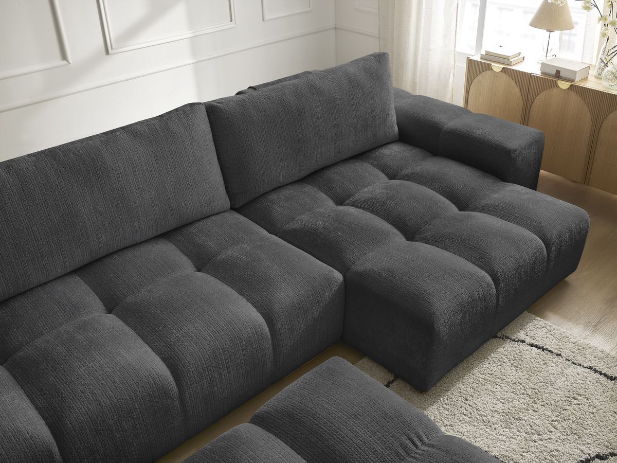 Bobochic Anakin Wohnlandschaft mit Pouf, Liegefläche 137 × 382 cm, 3 Kissen Strukturstoff Schwarz