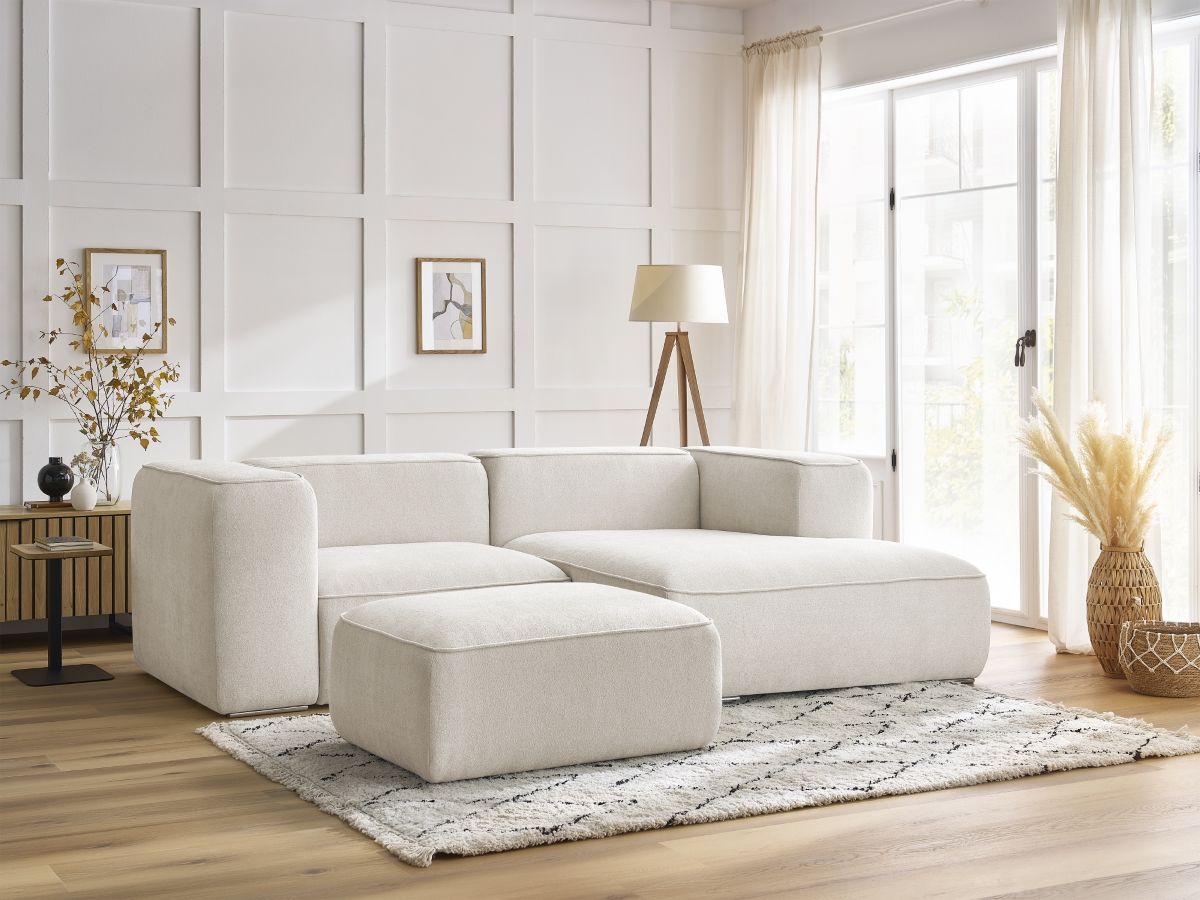 Bobochic Zephyr Ecksofa mit Pouf 260 × 165 cm Strukturstoff Weiß Ecke rechts