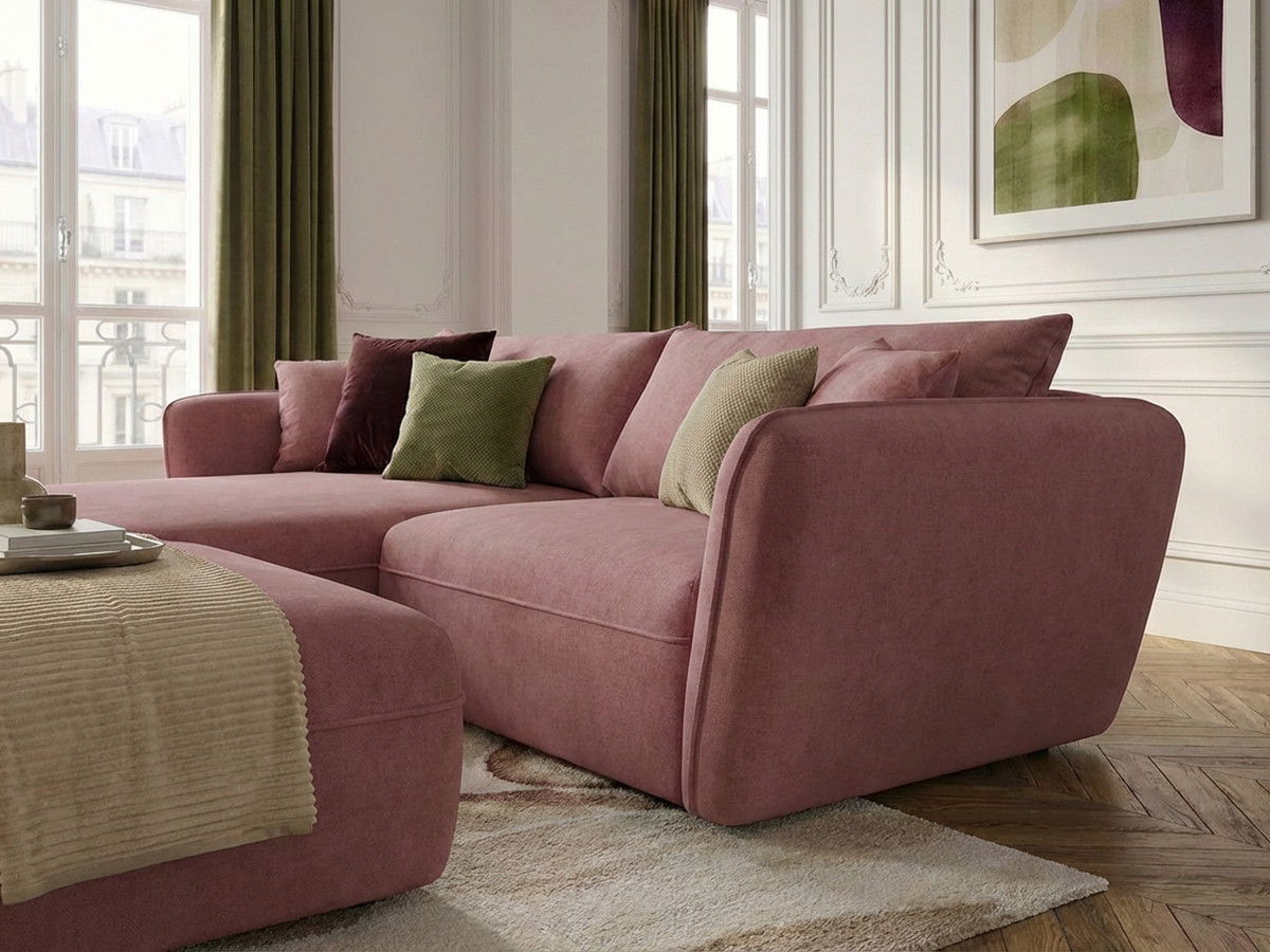 Bobochic Luigi Ecksofa mit Pouf Strukturstoff Rosa Ecke links