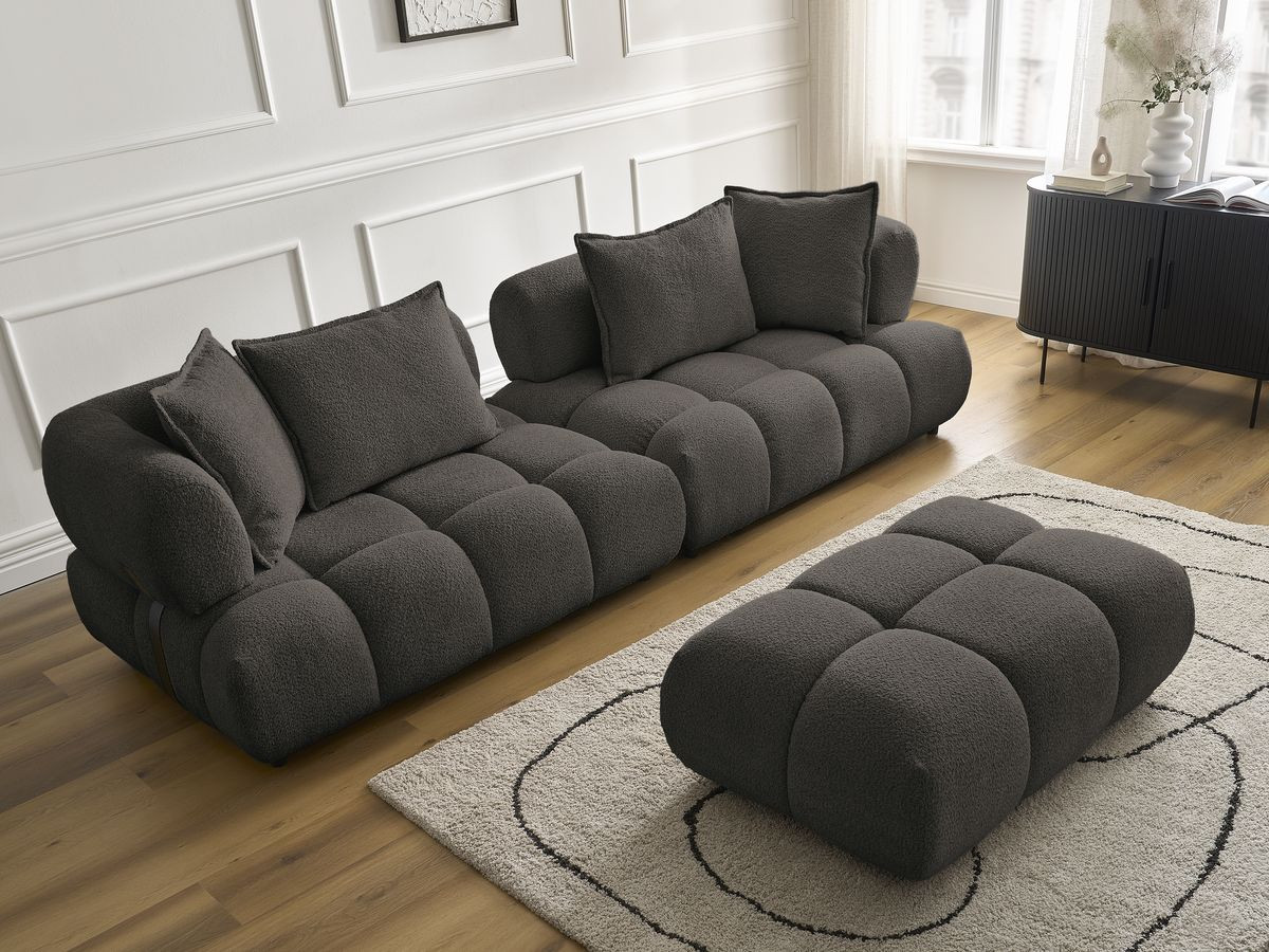 Bobochic Alya Sofa 4-Sitzer mit Pouf Bouclé-Stoff Braun