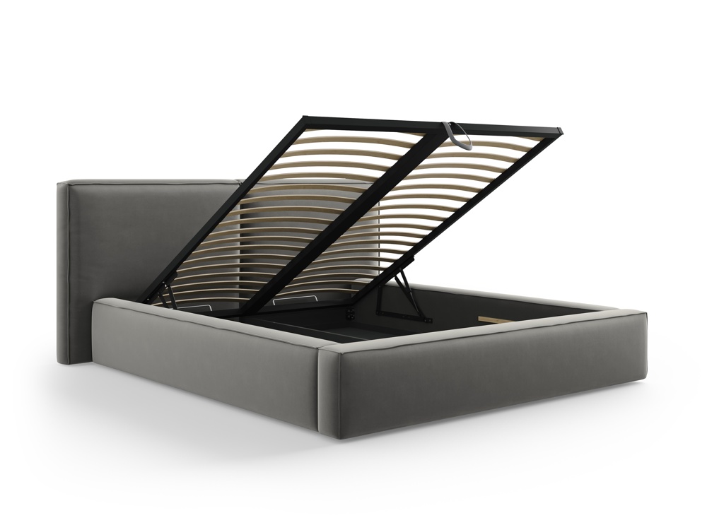 Cosmopolitan Design Stauraumbett mit doppeltem Kopfteil Arendal 140x200 Samt Bluvel Hellgrau