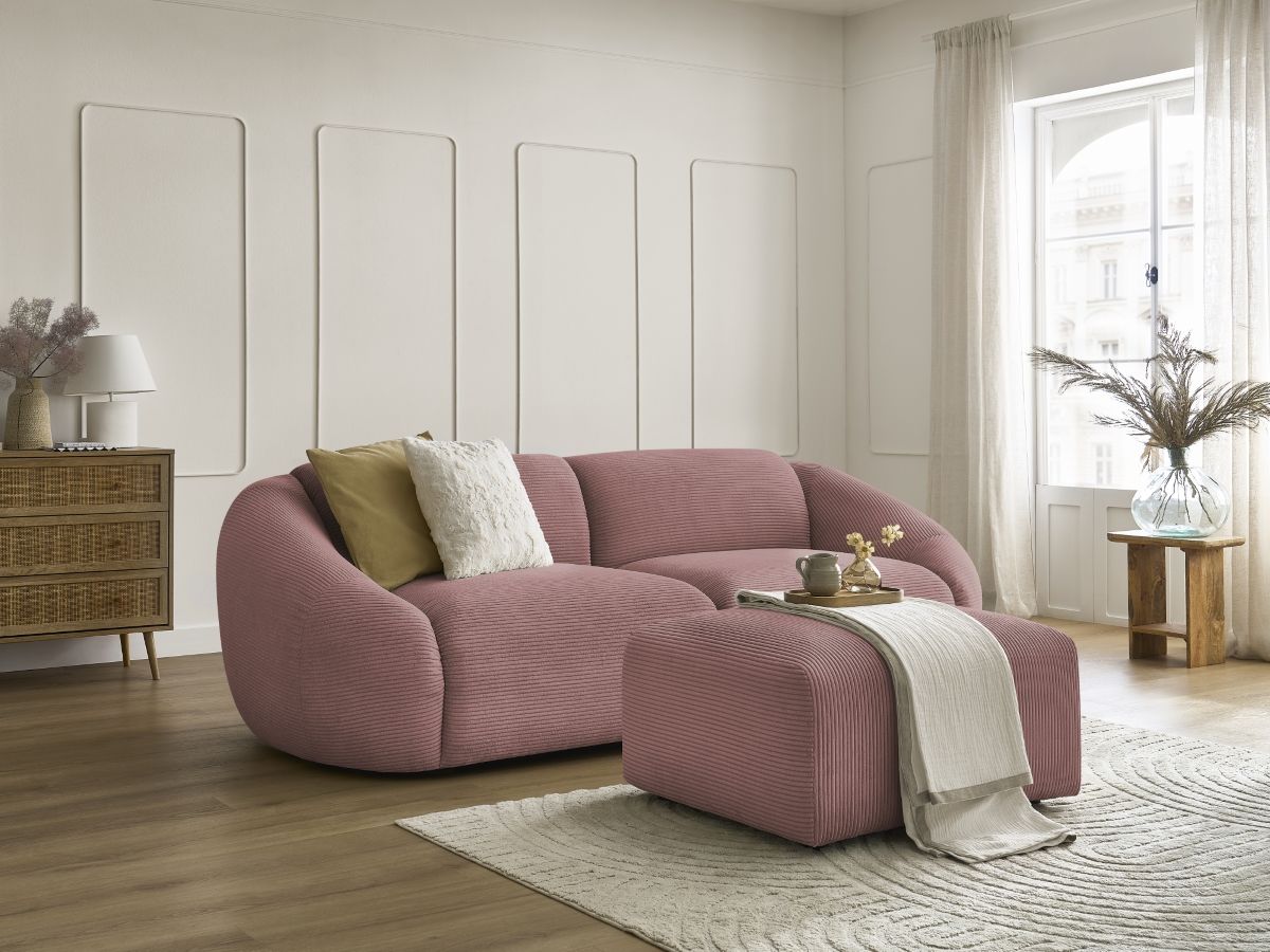 Bobochic Tina Sofa 4-Sitzer mit Pouf Cordsamt Rosa