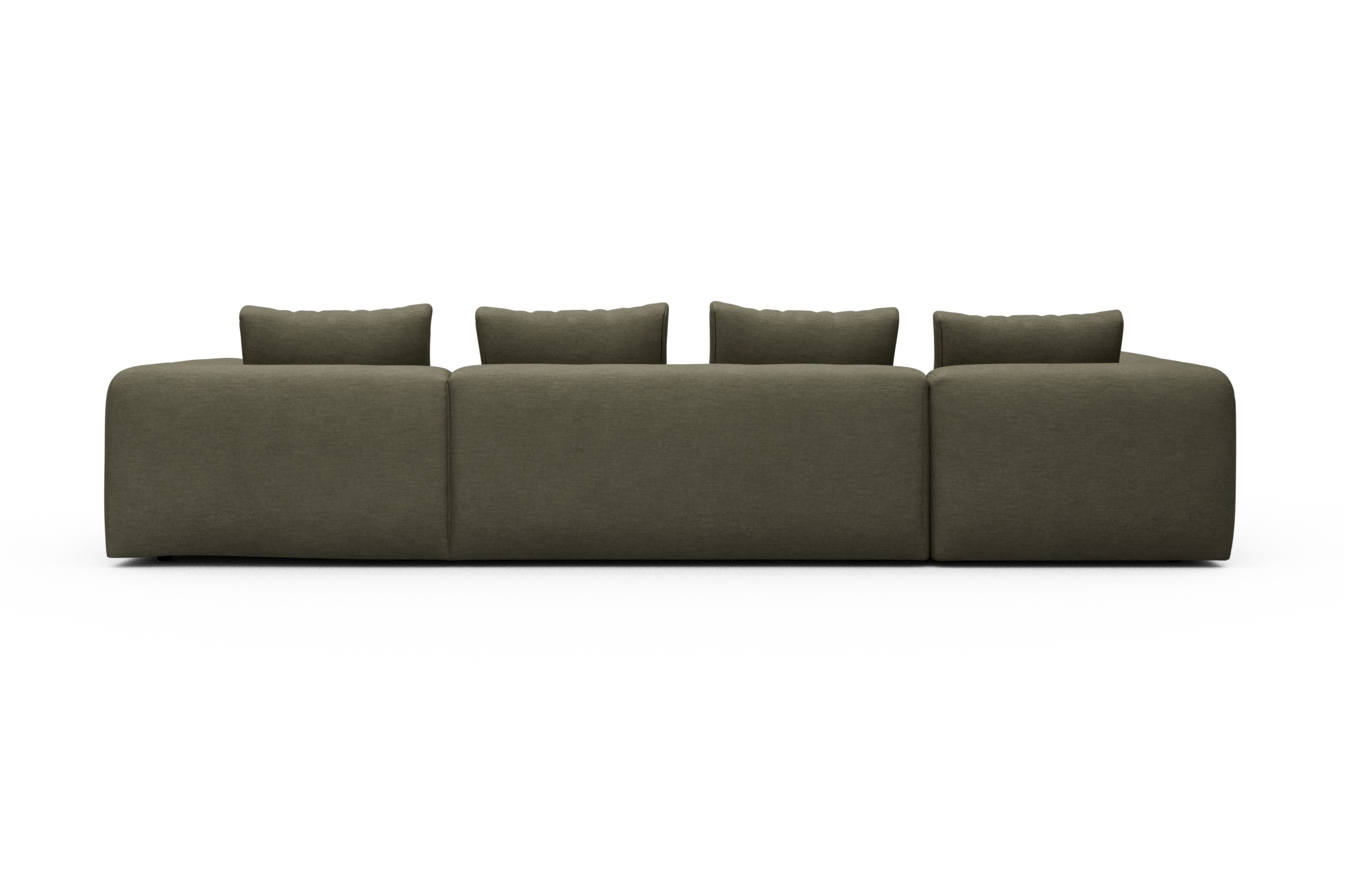 Wohnlandschaft Fred Chaiselongue rechts mit 2-Sitzer und lange Armlehne links Vivus-Dusty-Olive