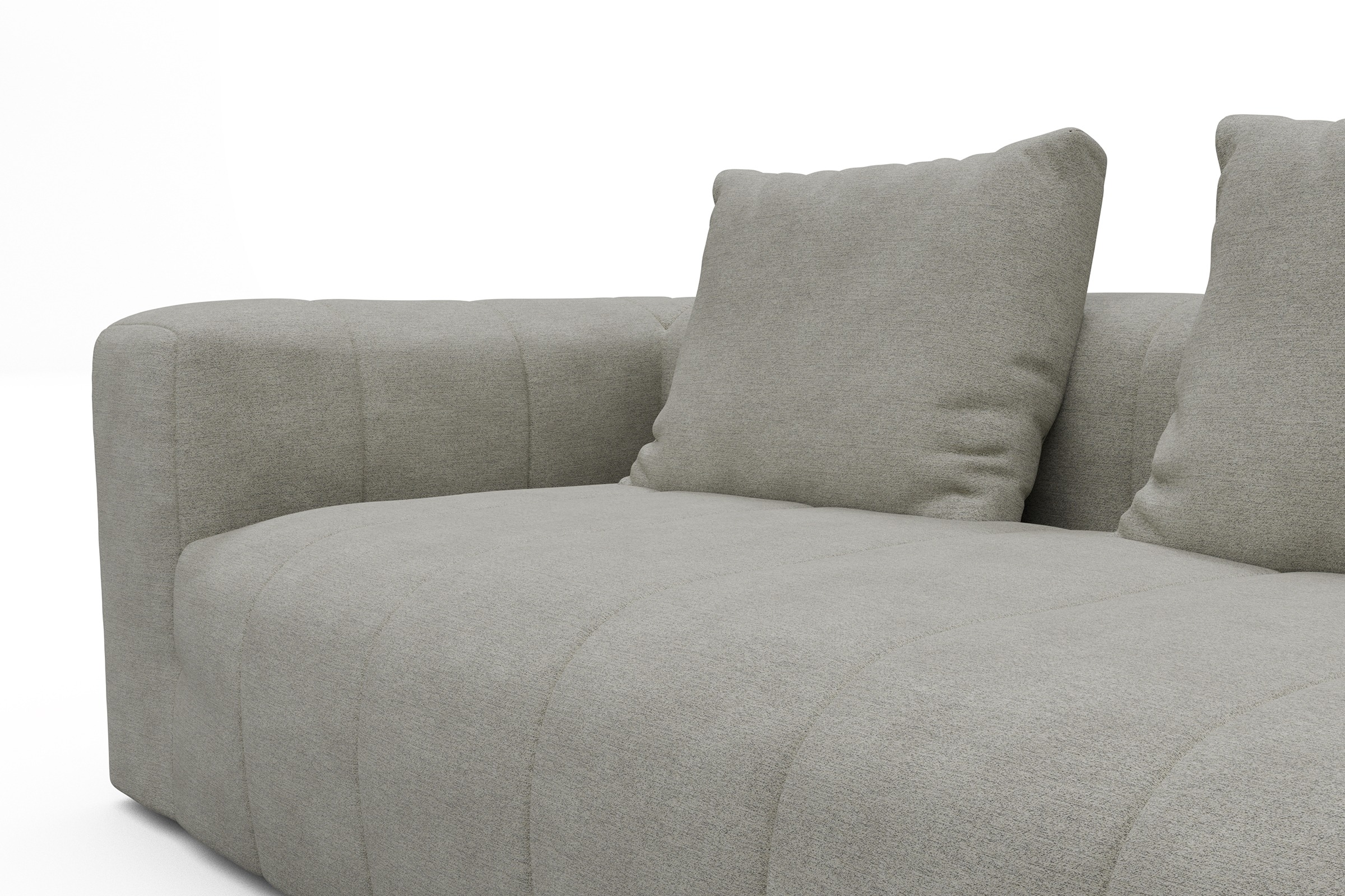 Ecksofa Hugo 2,5-Sitzer Armlehne links mit Chaiselongue Carreno-Moon-Stone-White