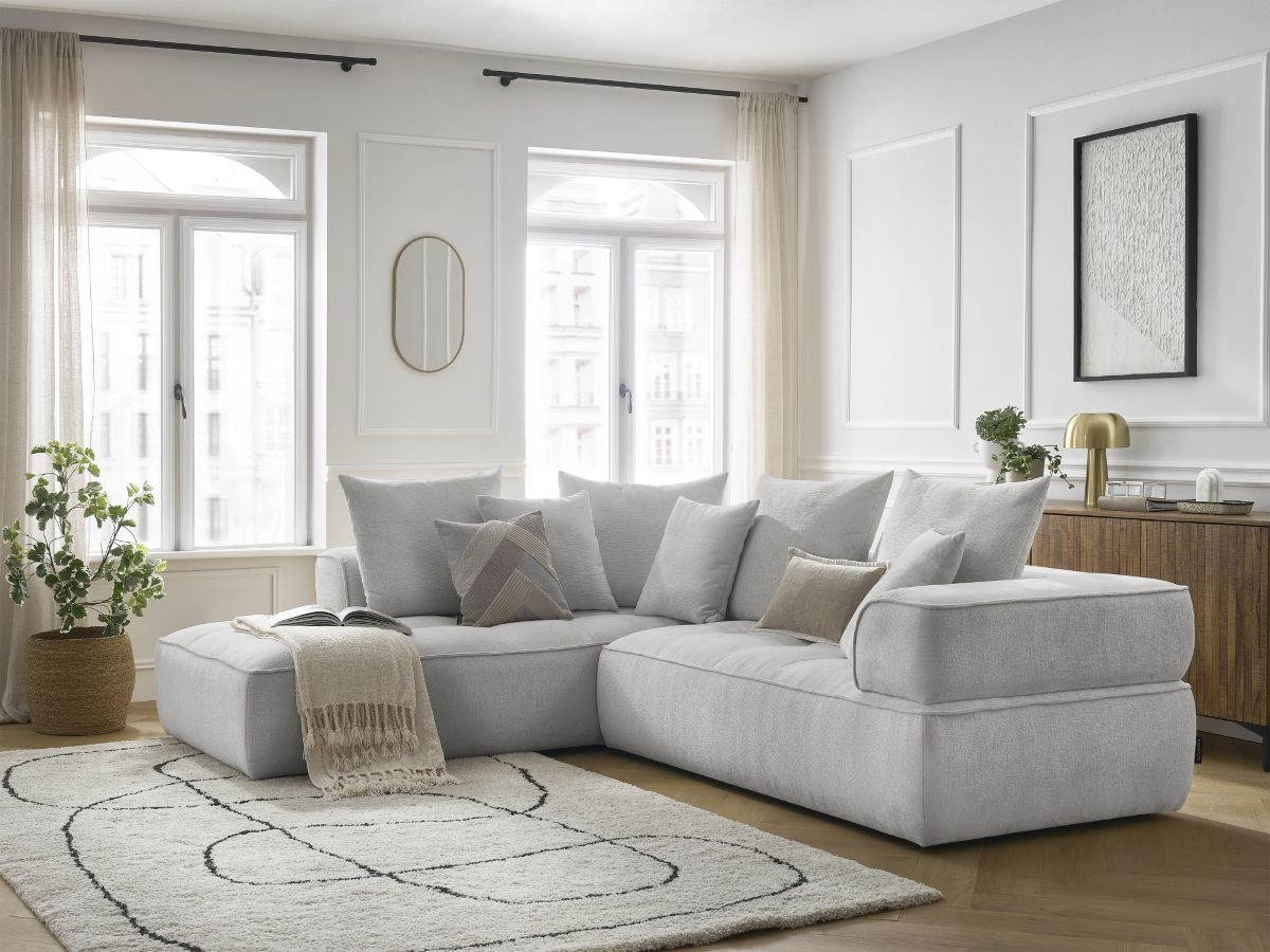 Bobochic Whesley Ecksofa Stoff Hellgrau Ecke links