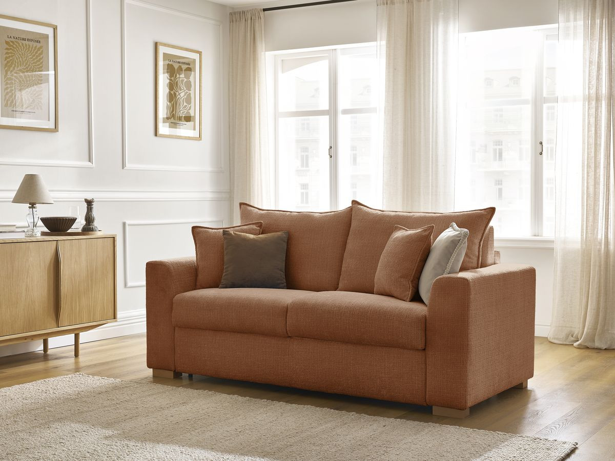 Bobochic Augustin Schlafsofa 3-Sitzer Strukturstoff Orange, Liegefläche 160 × 200 cm