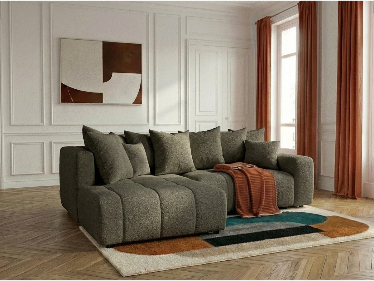 Bobochic Roxelane Ecksofa mit Schlaffunktion und Bettkasten Bouclé-Stoff Grün Ecke links