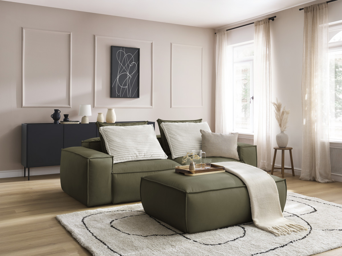 Bobochic Boheme Sofa 3-Sitzer mit Pouf Kunstleder Grün