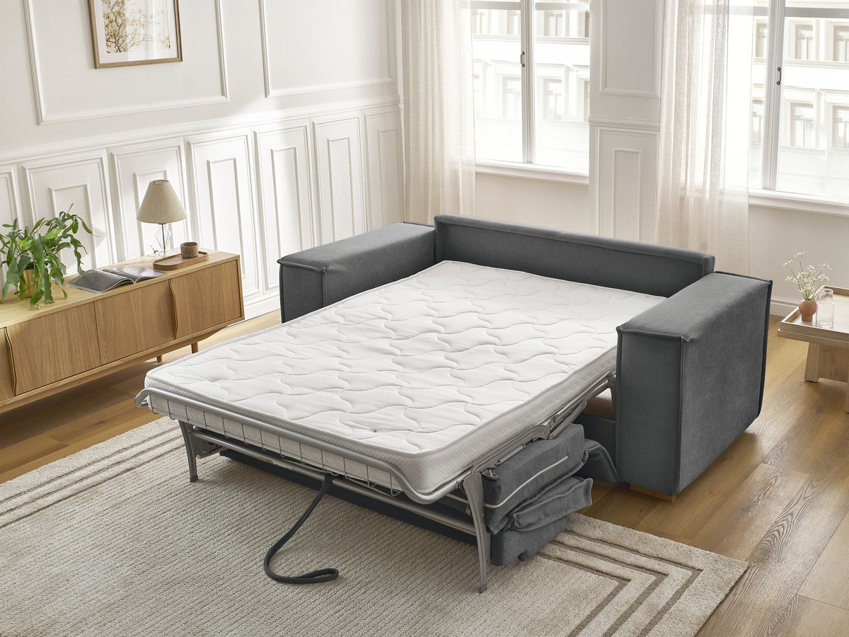 Bobochic Chelsea Schlafsofa 3-Sitzer Strukturstoff Dunkelgrau, Liegefläche 160 × 200 cm