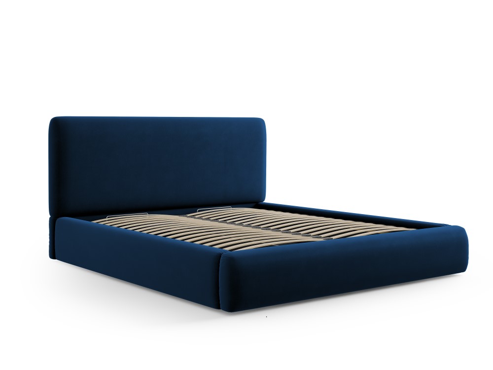Cosmopolitan Design Stauraumbett mit Kopfteil Colonel 140x200 Samt Riviera Dunkelblau