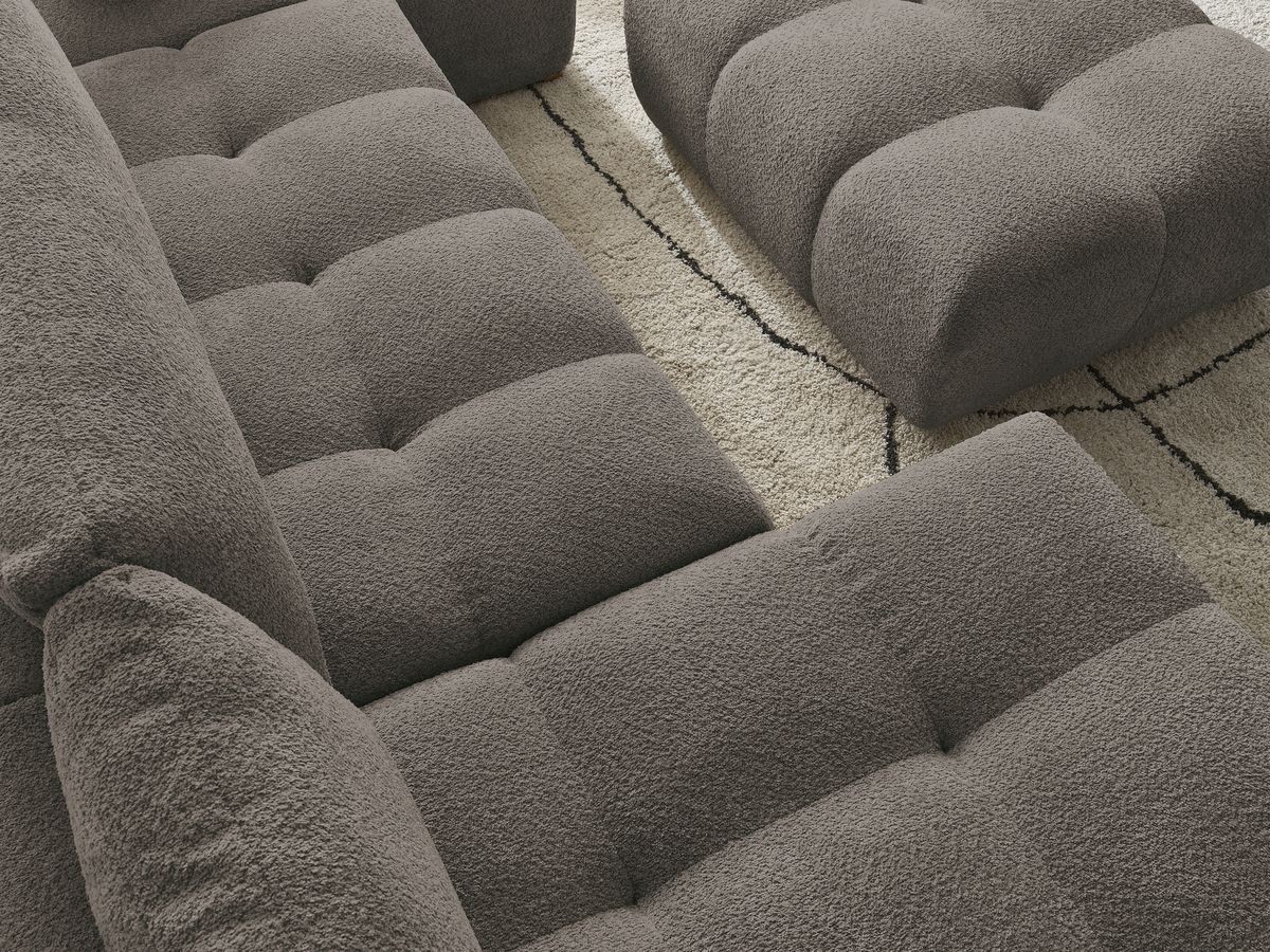 Bobochic Anakin Wohnlandschaft mit Pouf, 3 Kissen Bouclé-Stoff Braun