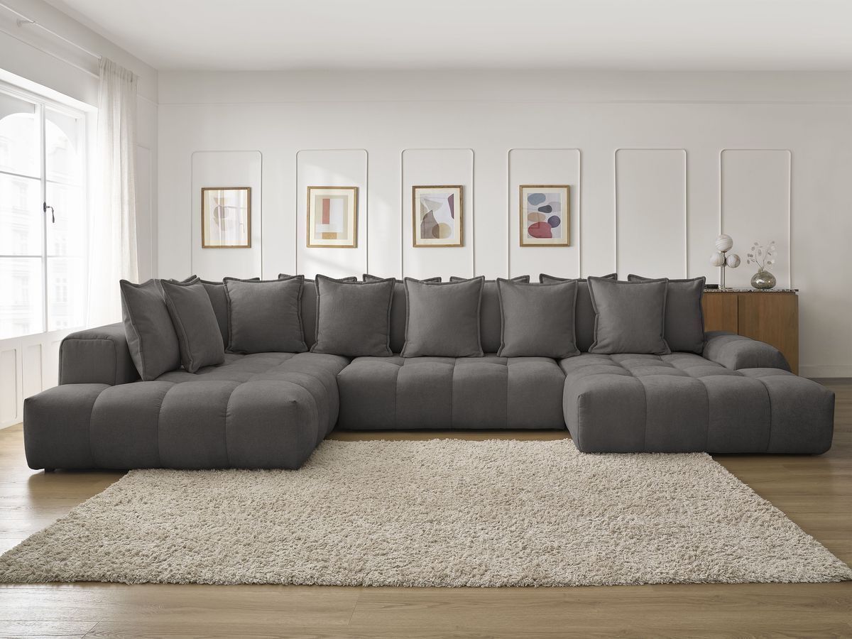 Bobochic Everest Wohnlandschaft, 14 Kissen Strukturstoff Dunkelgrau Ecke rechts