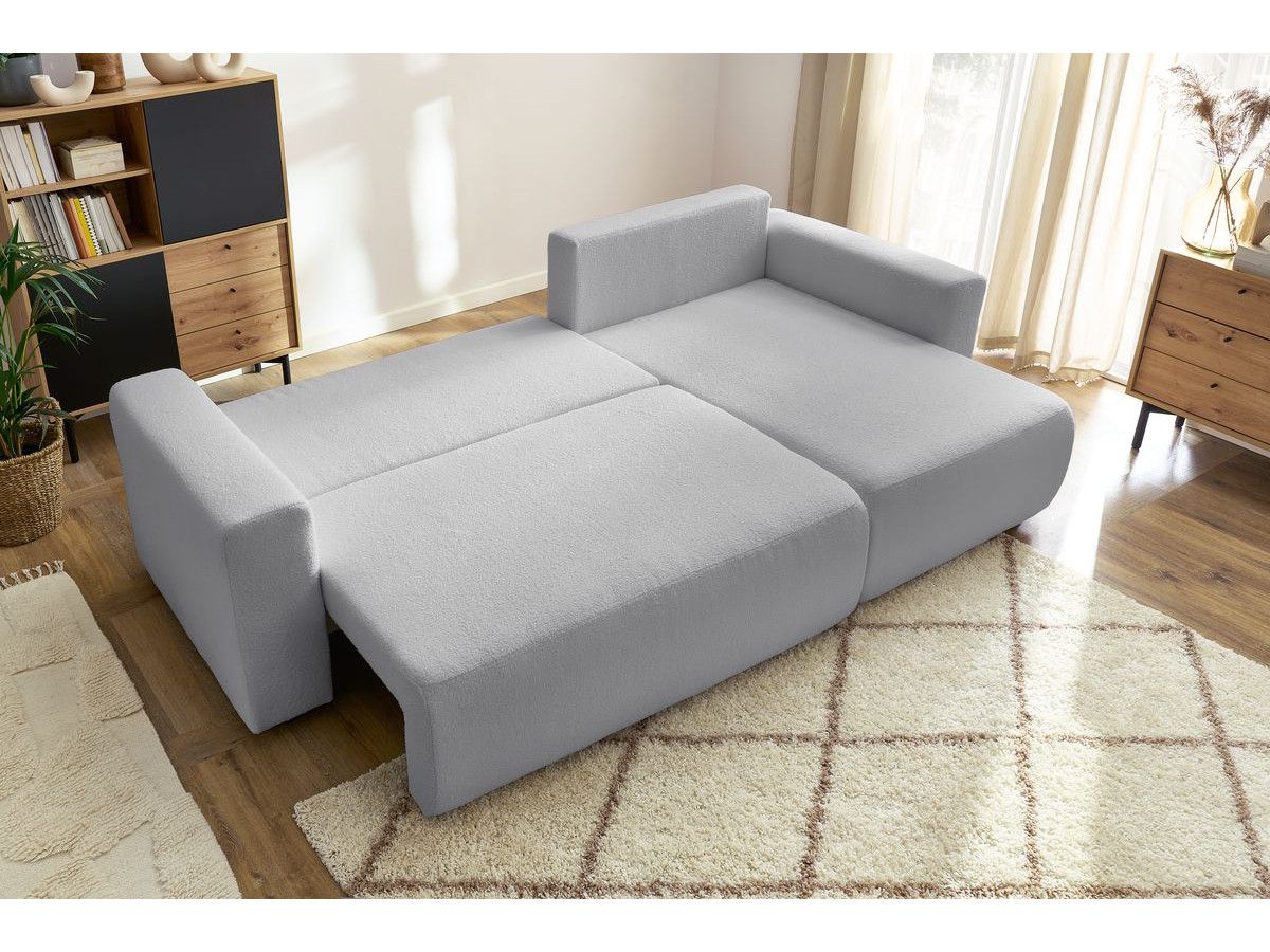 Bobochic Envy Ecksofa mit Schlaffunktion und Bettkasten Bouclé-Stoff Hellgrau