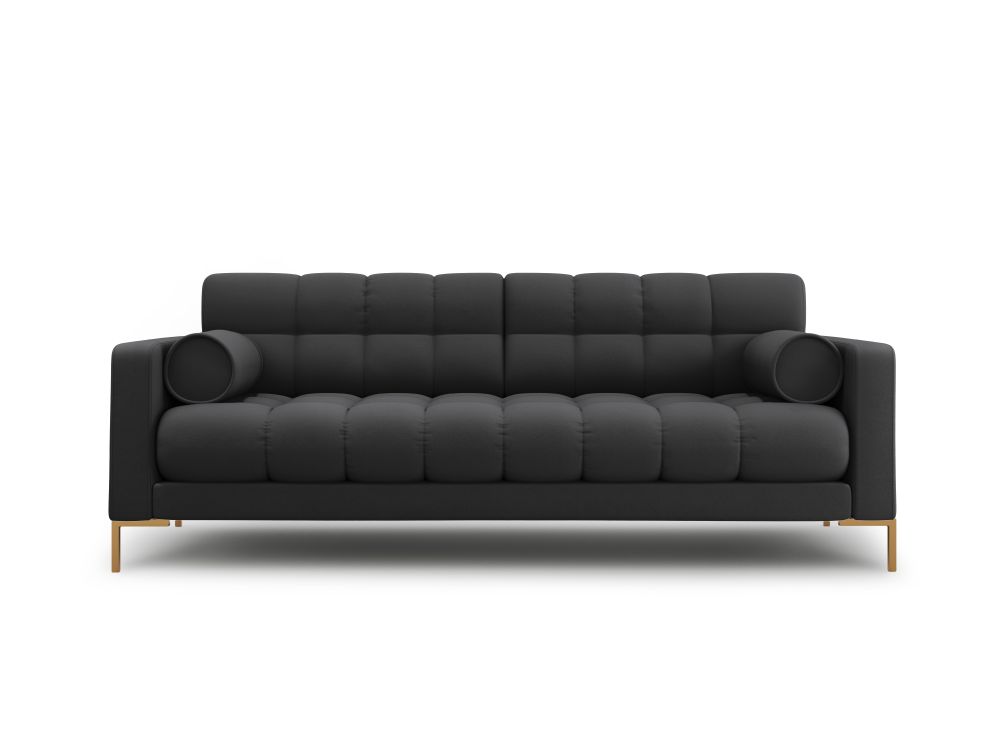 Cosmopolitan Design Sofa Bali 3-Sitzer Strukturierter Stoff Neve Dunkelgrau Beine Gold