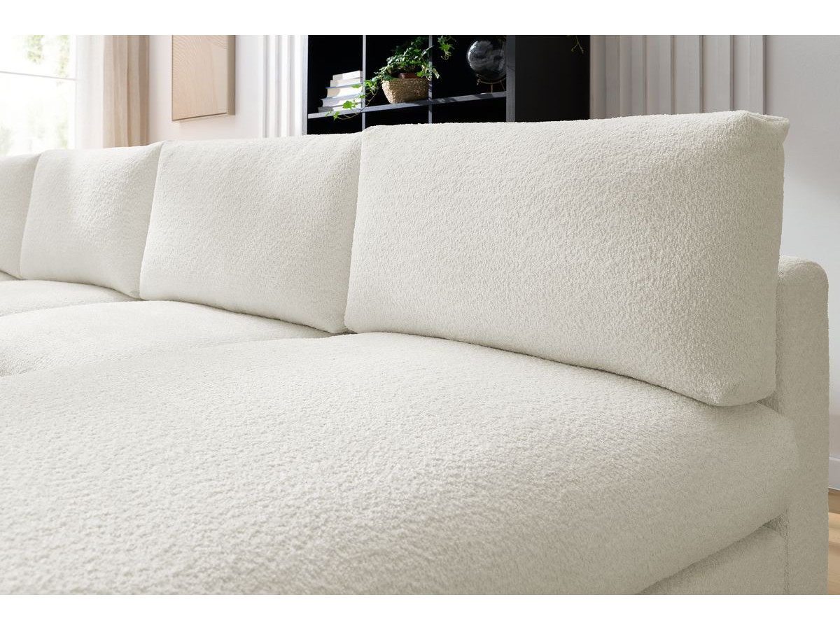 Bobochic Paris Ecksofa mit Pouf 369 × 262 cm Bouclé-Stoff Weiß