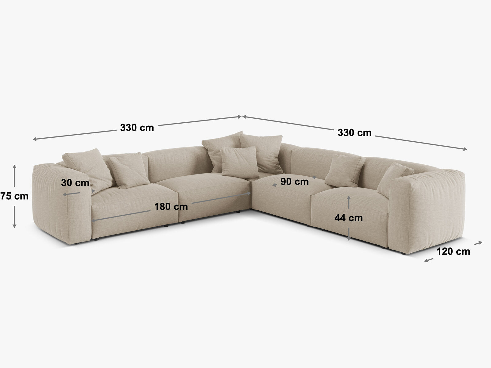 Micadoni modulares symmetrisches Ecksofa XL Martina 5-Sitzer 90cm Sitztiefe Samt Vogue Petrol