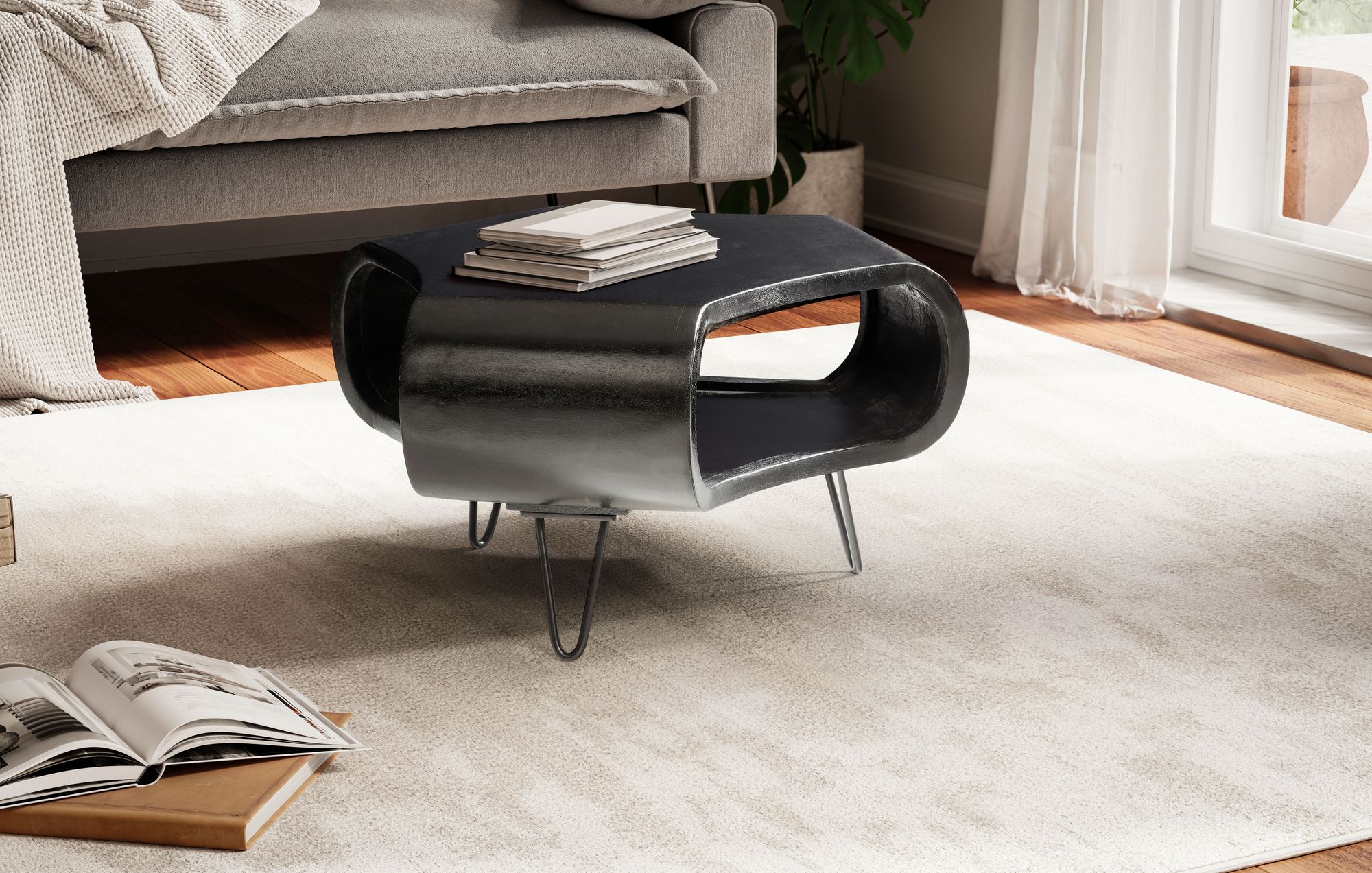 Couchtisch Trysil Massivholz Schwarz 60 × 60 × 35 cm