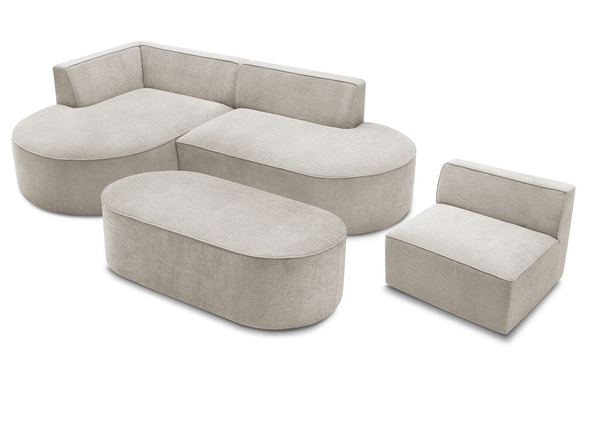Bobochic Rousseau Ecksofa mit Sofamodul und Pouf Strukturstoff Beige Ecke links