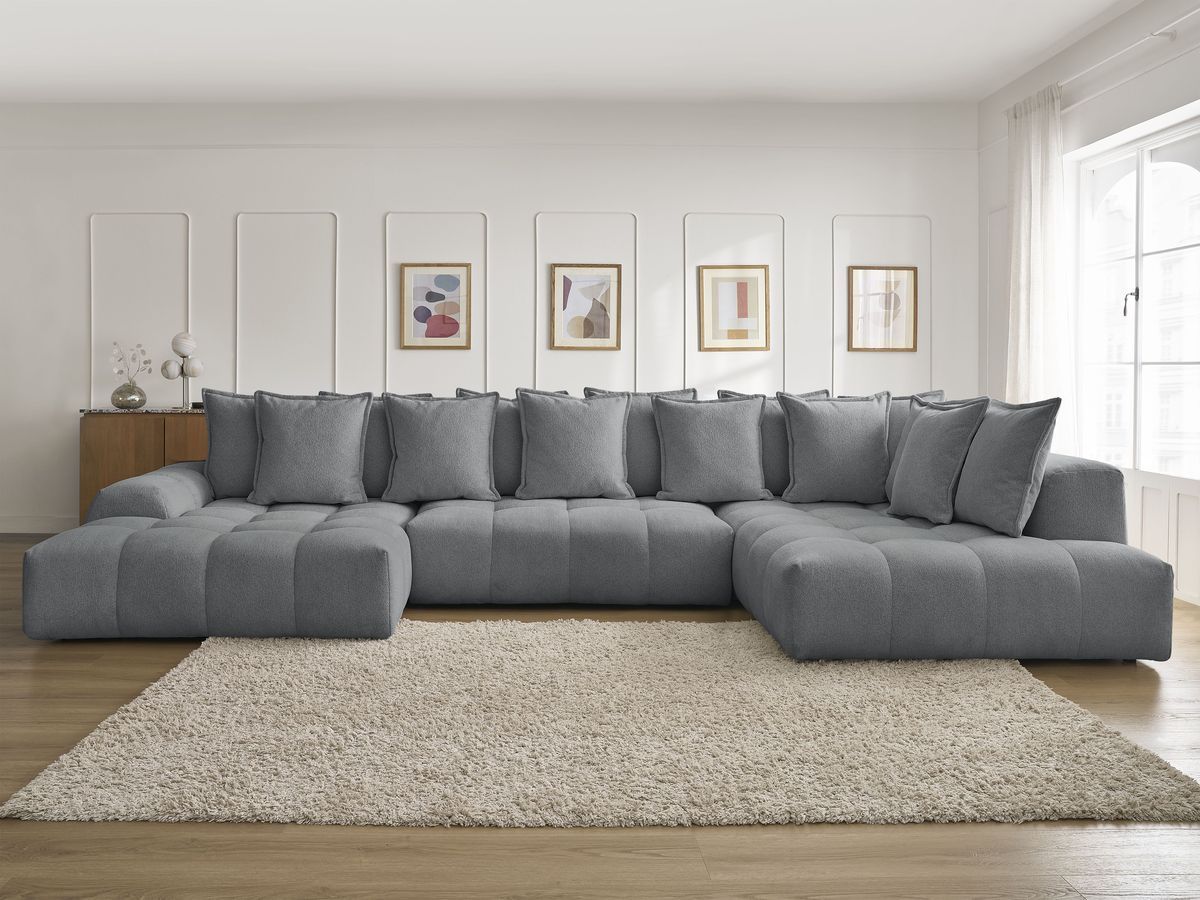 Bobochic Everest Wohnlandschaft, 14 Kissen Melange-Stoff Dunkelgrau Ecke links
