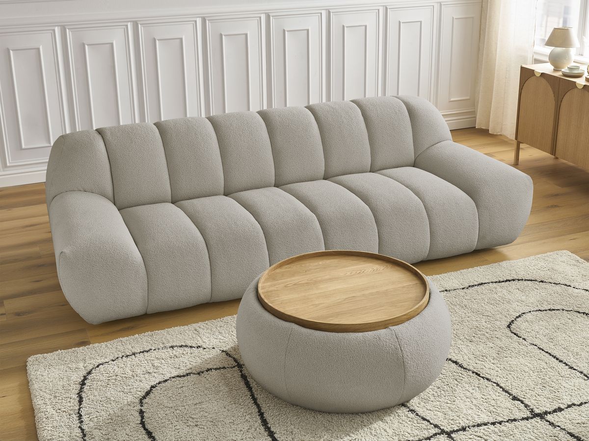 Bobochic Hayden Sofa 3-Sitzer mit Pouf 256 × 107 cm Bouclé-Stoff Taupe