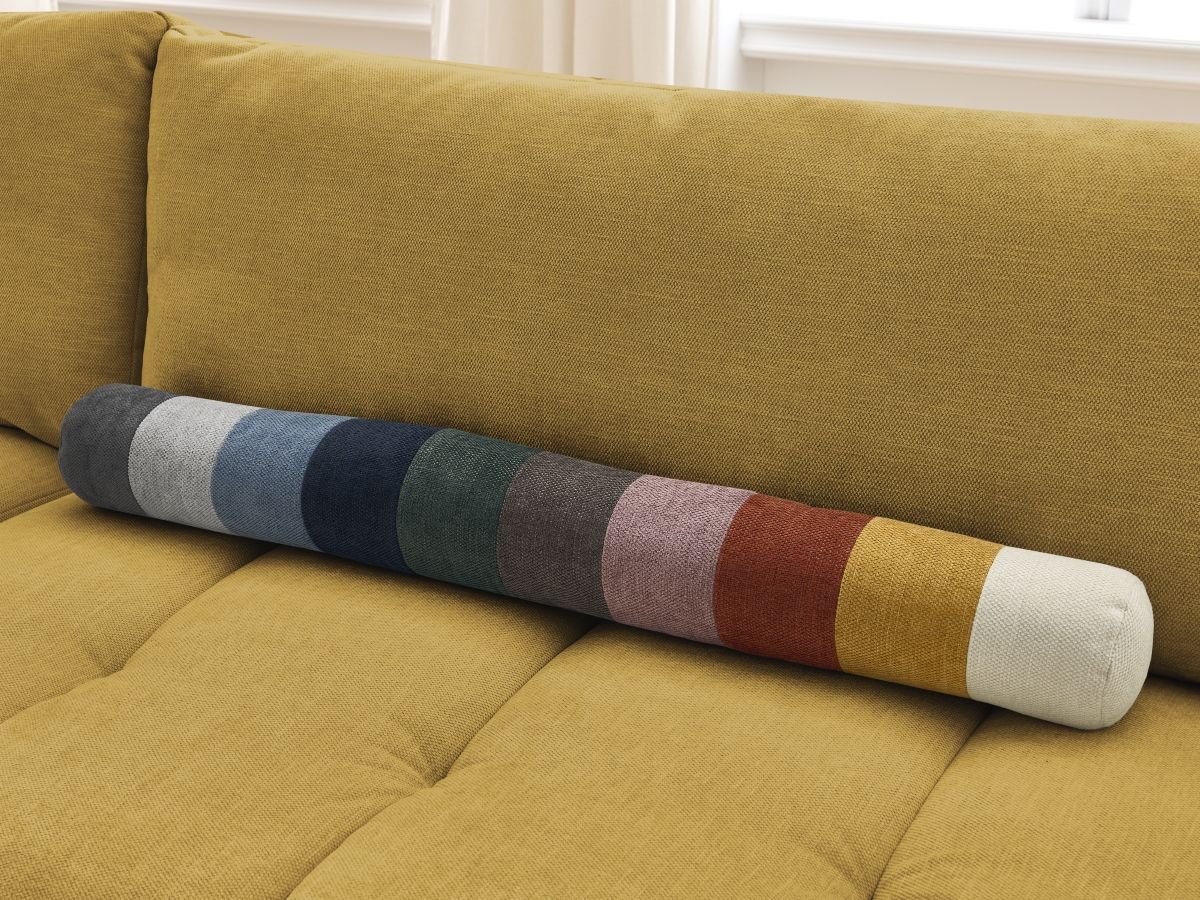 Bobochic Fuji Ecksofa mit Schlaffunktion und Bettkasten und Pouf 282 × 204 cm Stoff Gelb Ecke links