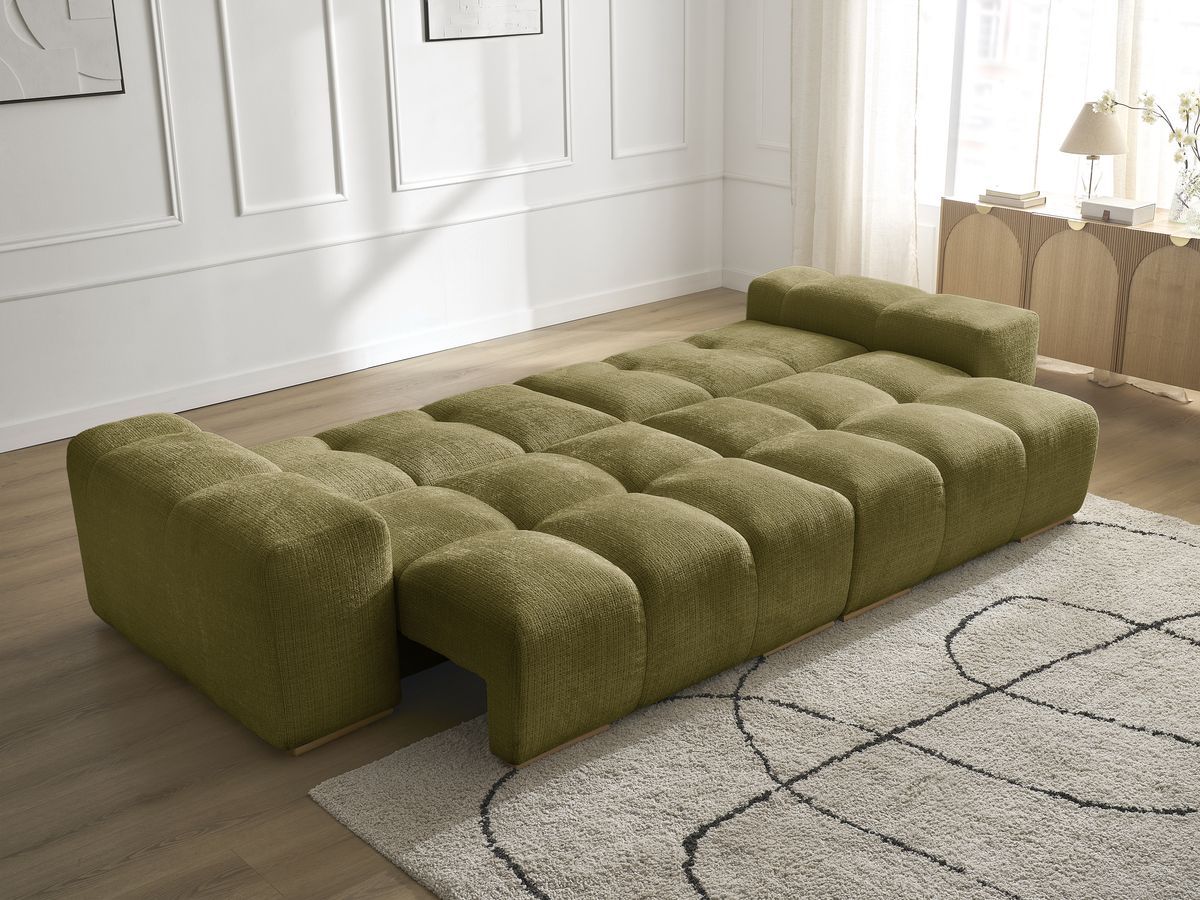 Bobochic Anakin Schlafsofa 3-Sitzer mit Bettkasten, 6 Kissen Strukturstoff Grün