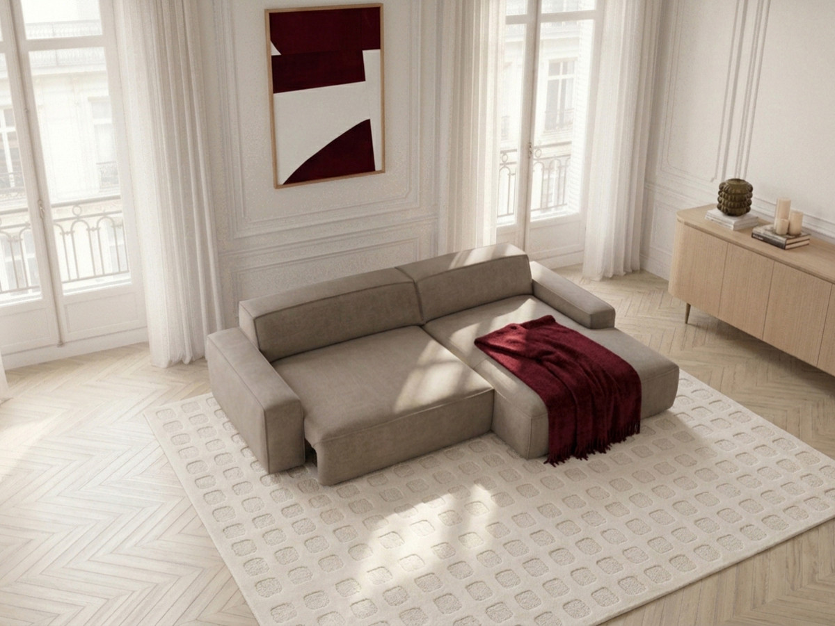 Bobochic Abel Ecksofa mit Schlaffunktion Melange-Stoff Taupe Ecke rechts