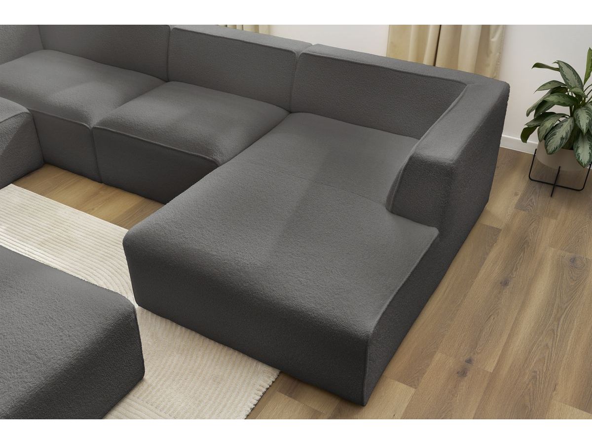 Bobochic Megeve Wohnlandschaft mit Pouf Bouclé-Stoff Dunkelgrau Ecke rechts