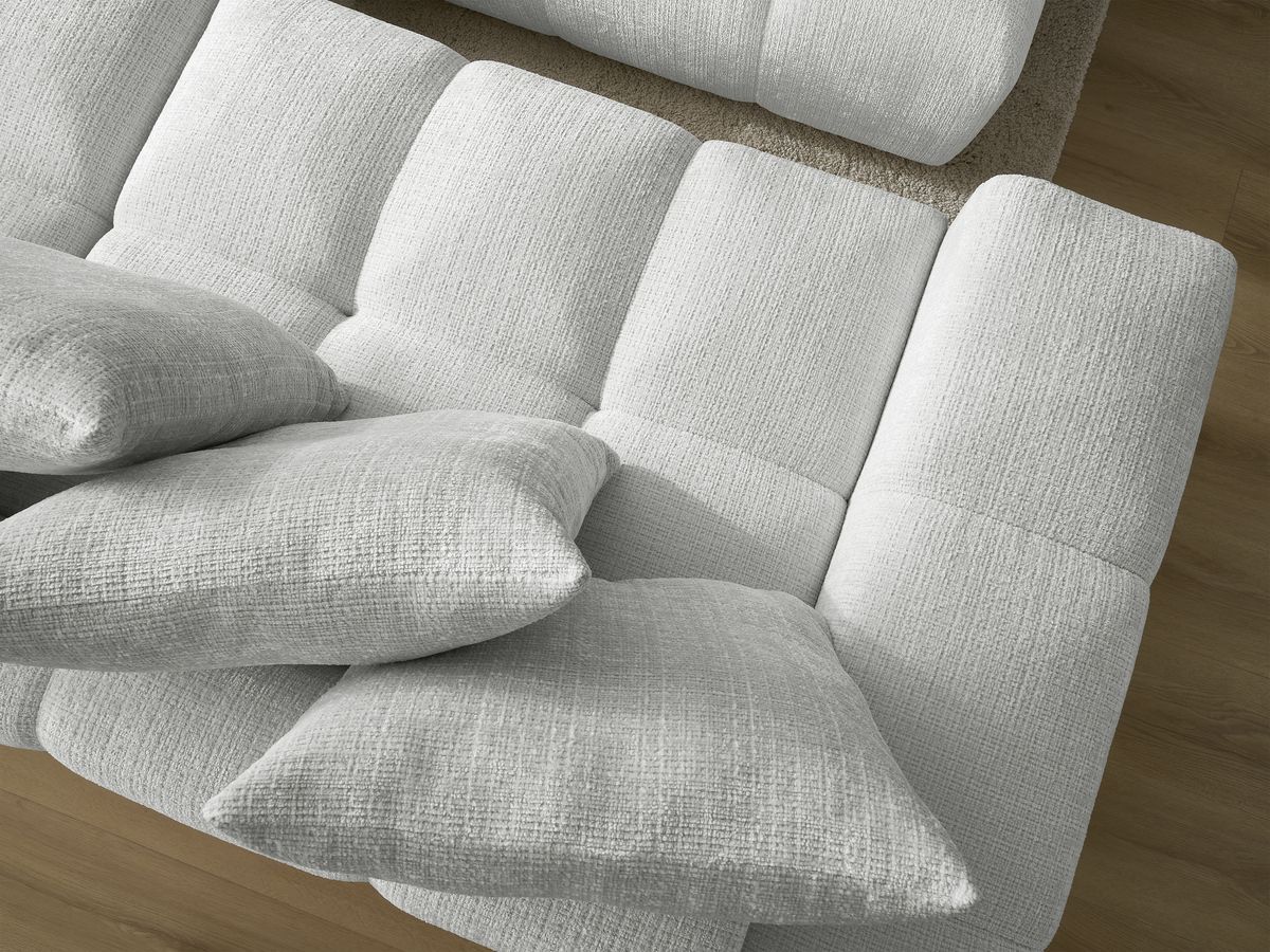 Bobochic Anakin Sofa 3-Sitzer mit Pouf, 6 Kissen Strukturstoff Hellgrau