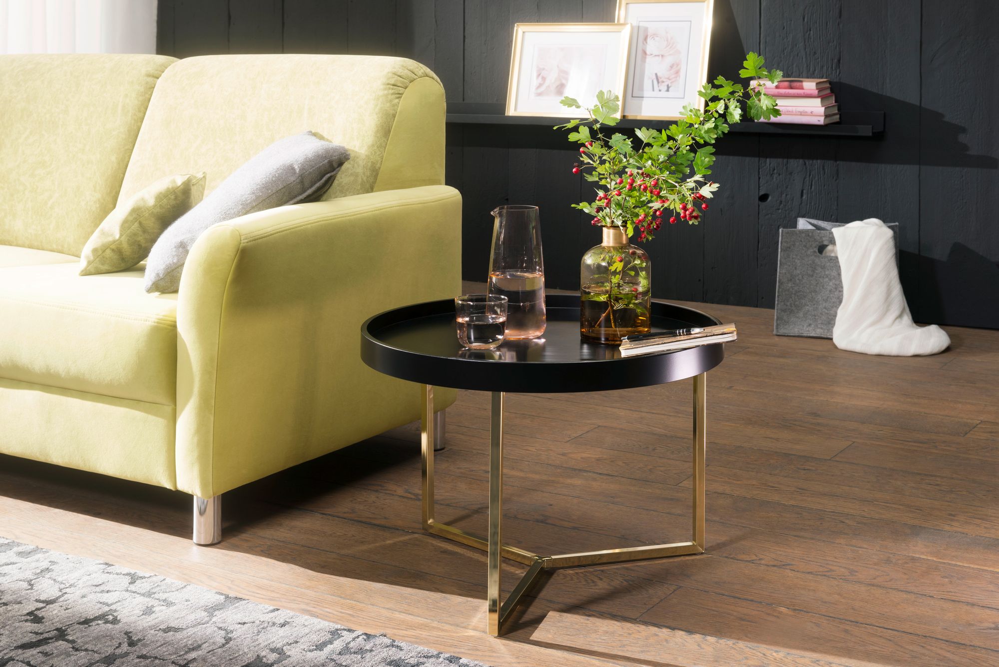 Couchtisch Drangey Massivholz Schwarz Ø 58 cm