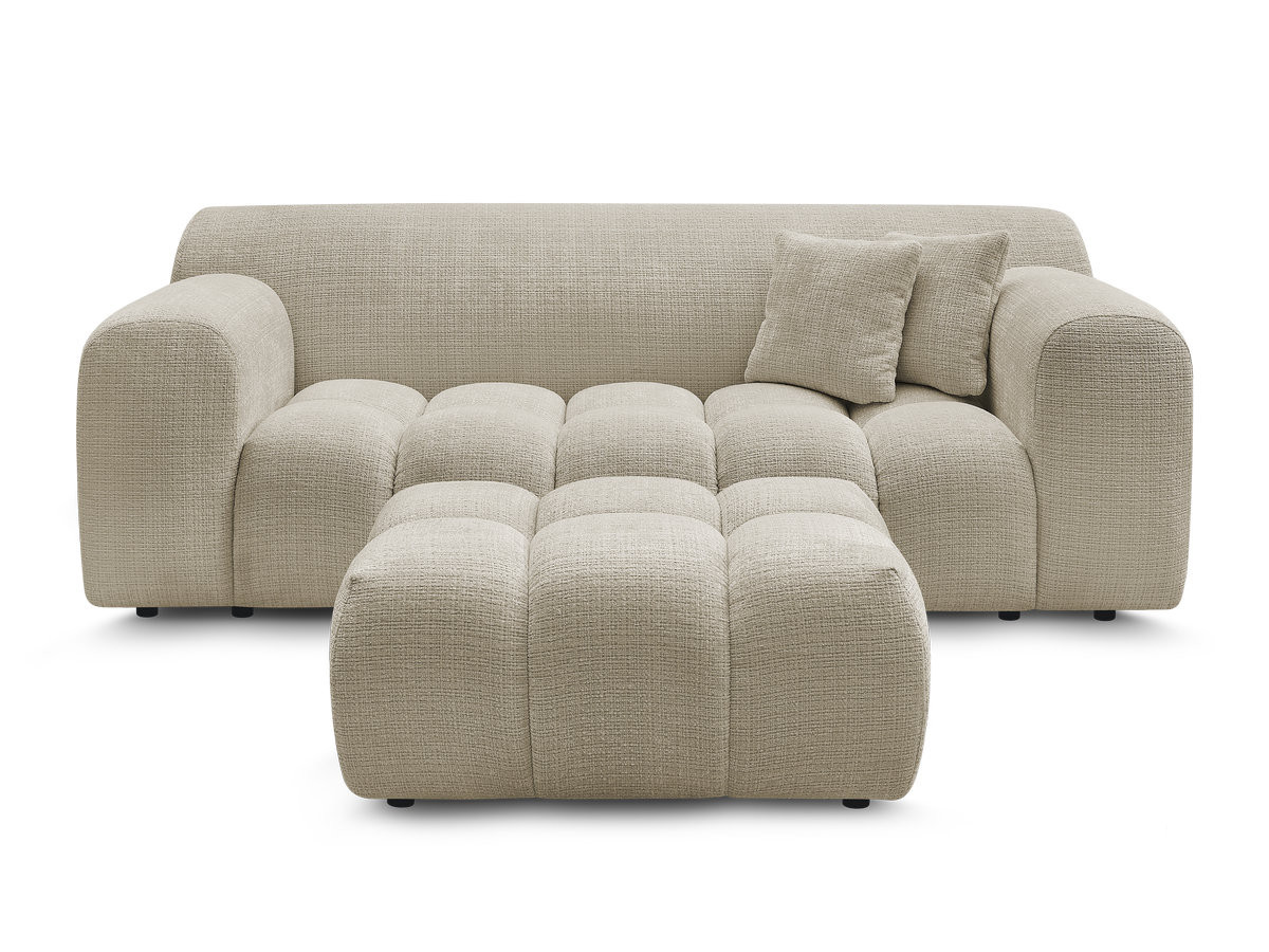 Bobochic Melisse Sofa 2-Sitzer mit Pouf Strukturstoff Beige