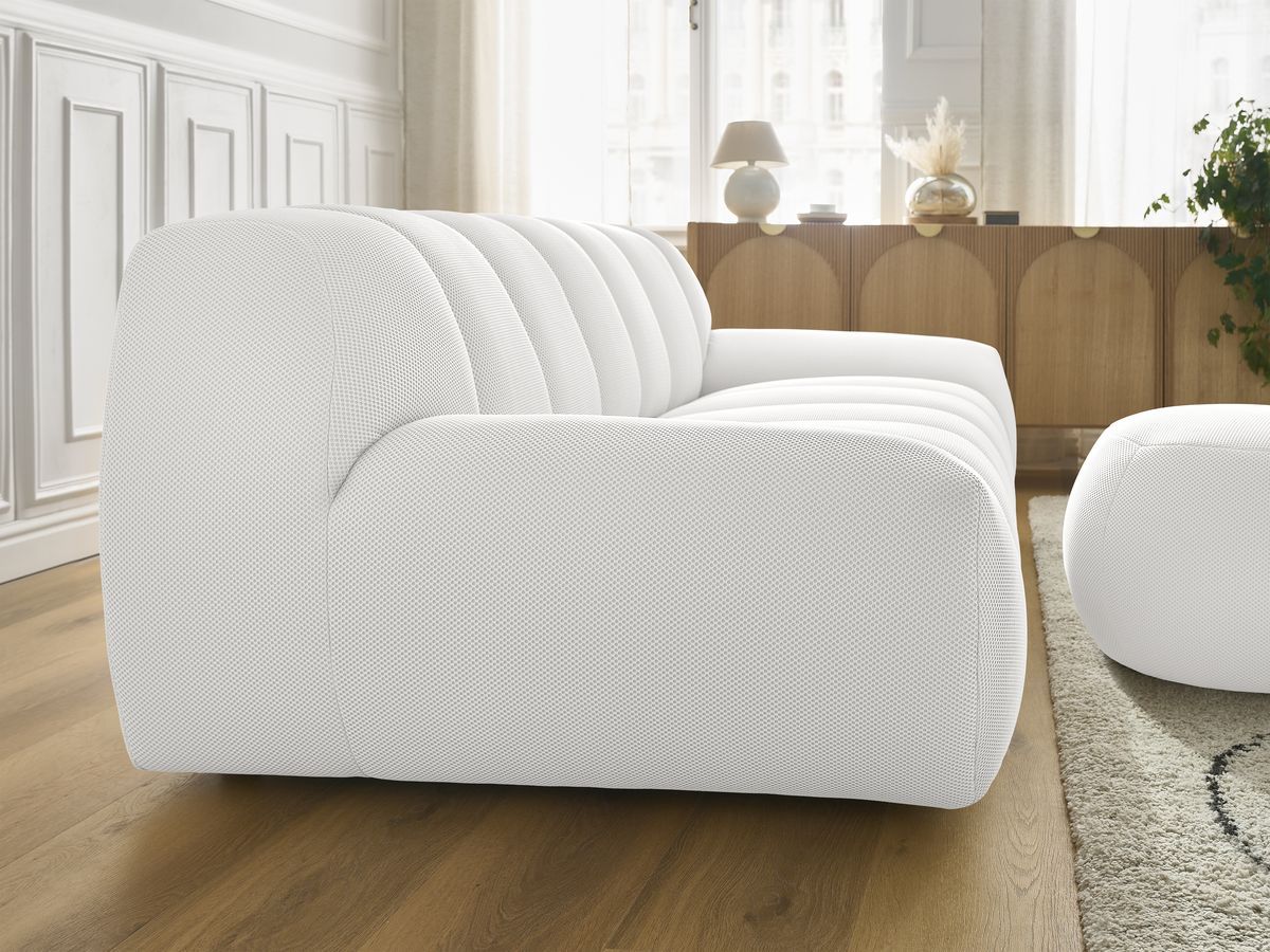 Bobochic Hayden Sofa 3-Sitzer mit Pouf 226 × 107 cm Mesh-Stoff Weiß