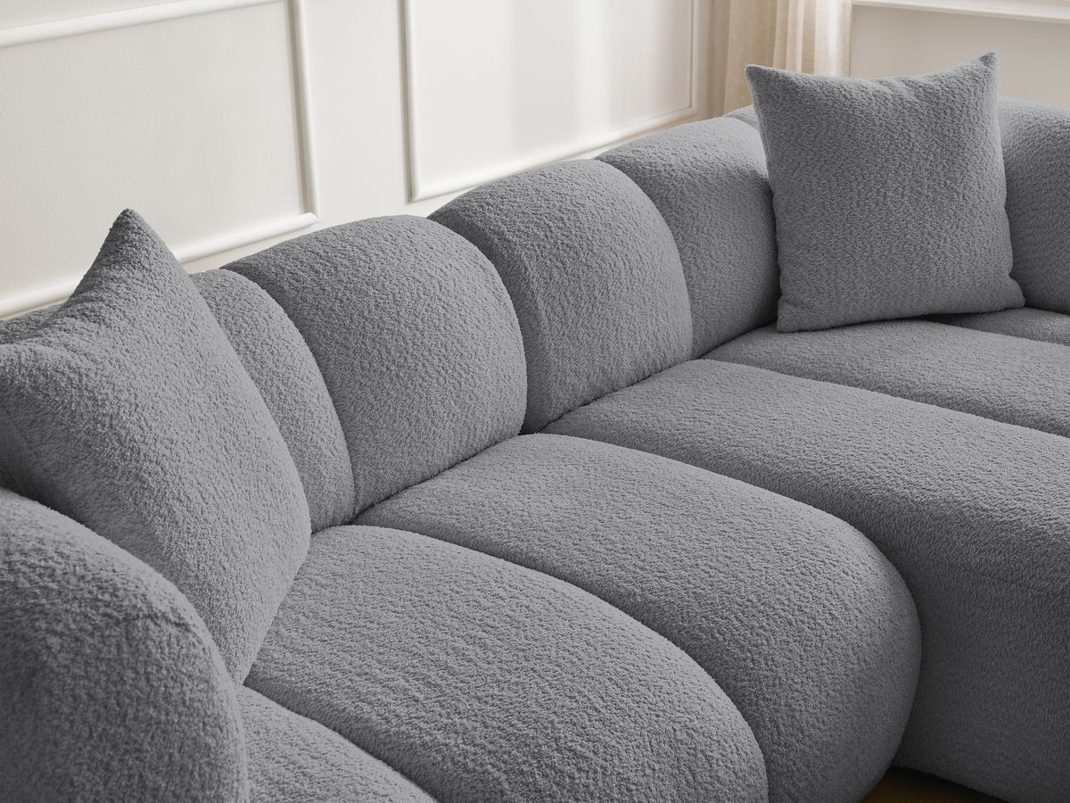 Bobochic Pamira Ecksofa mit Pouf Bouclé-Stoff Dunkelgrau Ecke rechts