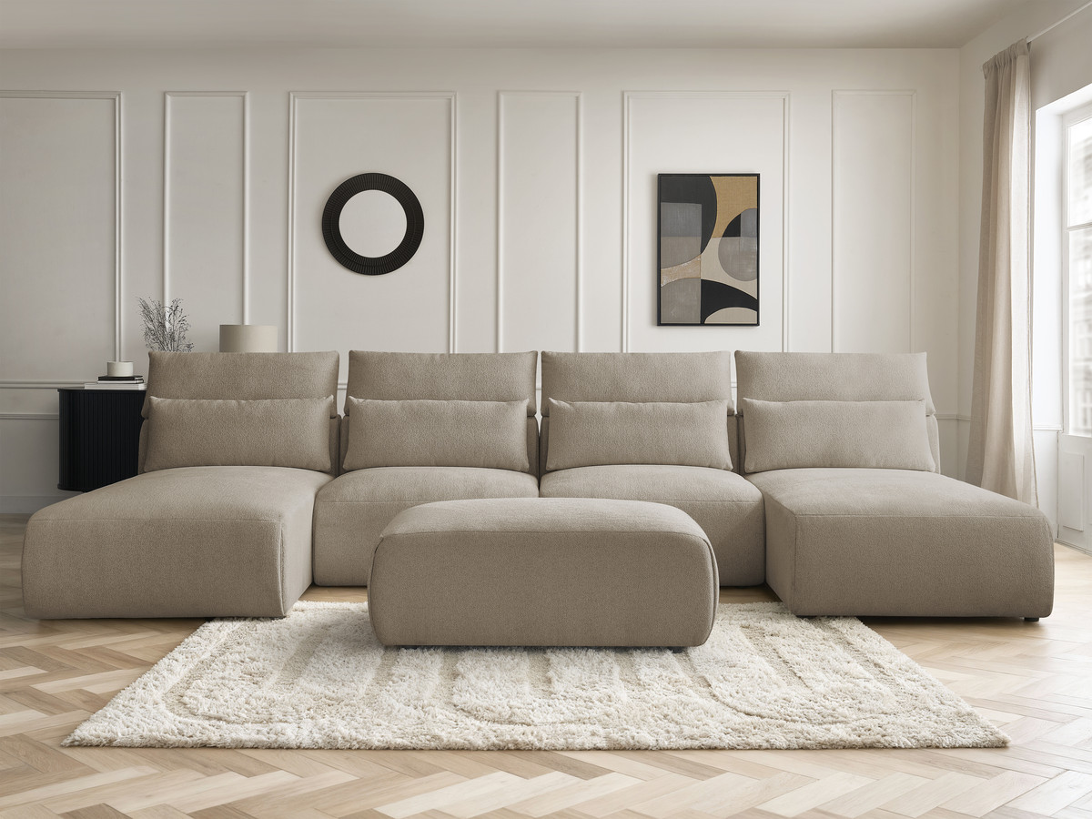 Bobochic Jana Wohnlandschaft mit kleinem Pouf Melange-Stoff Taupe