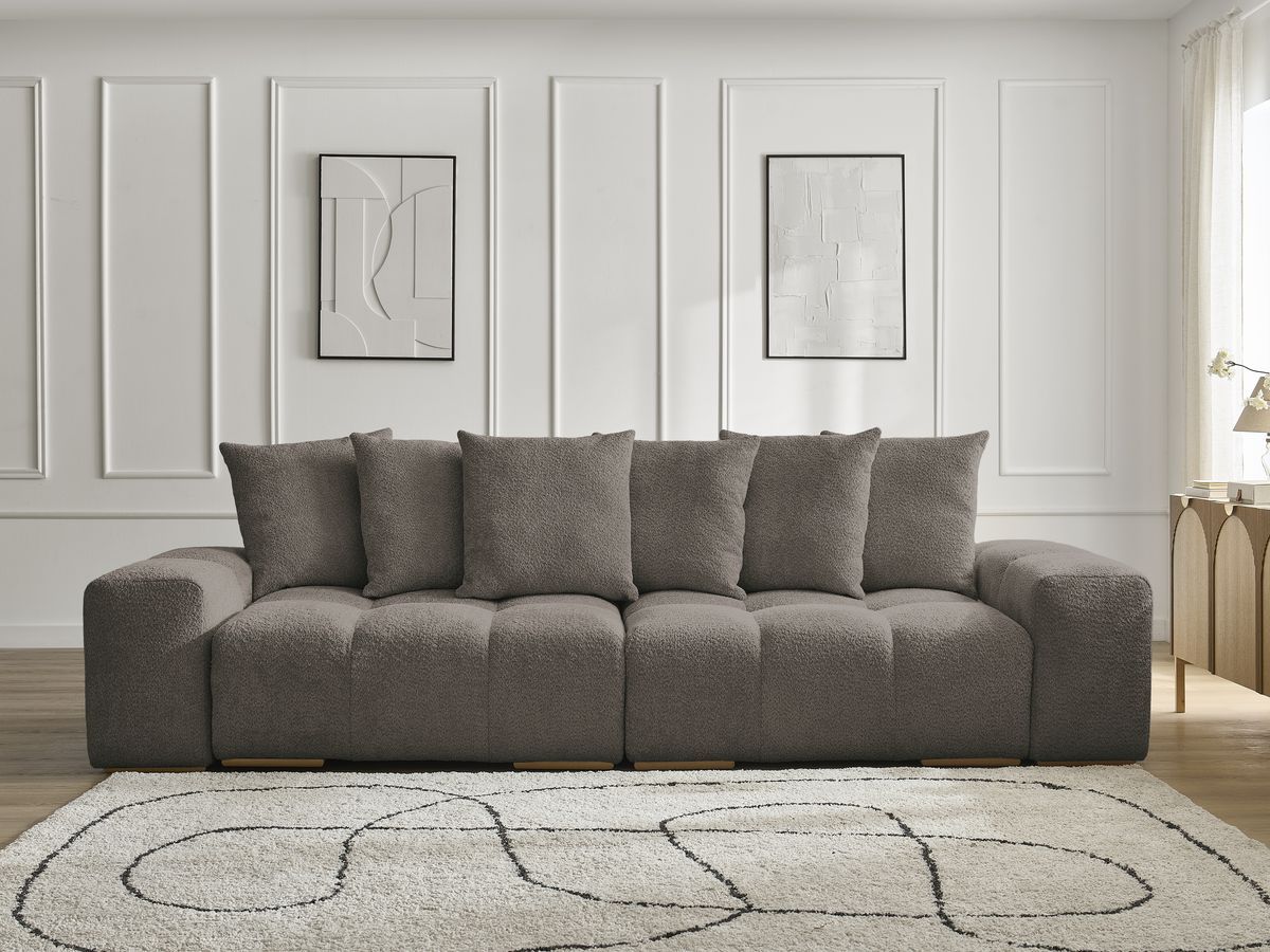 Bobochic Anakin Sofa 3-Sitzer, 6 Kissen Bouclé-Stoff Braun