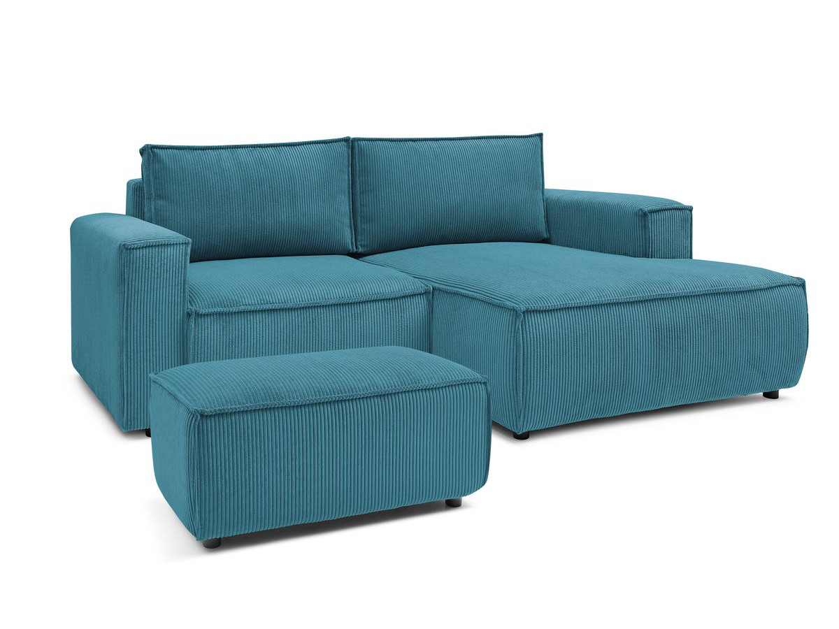 Bobochic Nihad Ecksofa mit Pouf Cordsamt Dunkelblau Ecke rechts