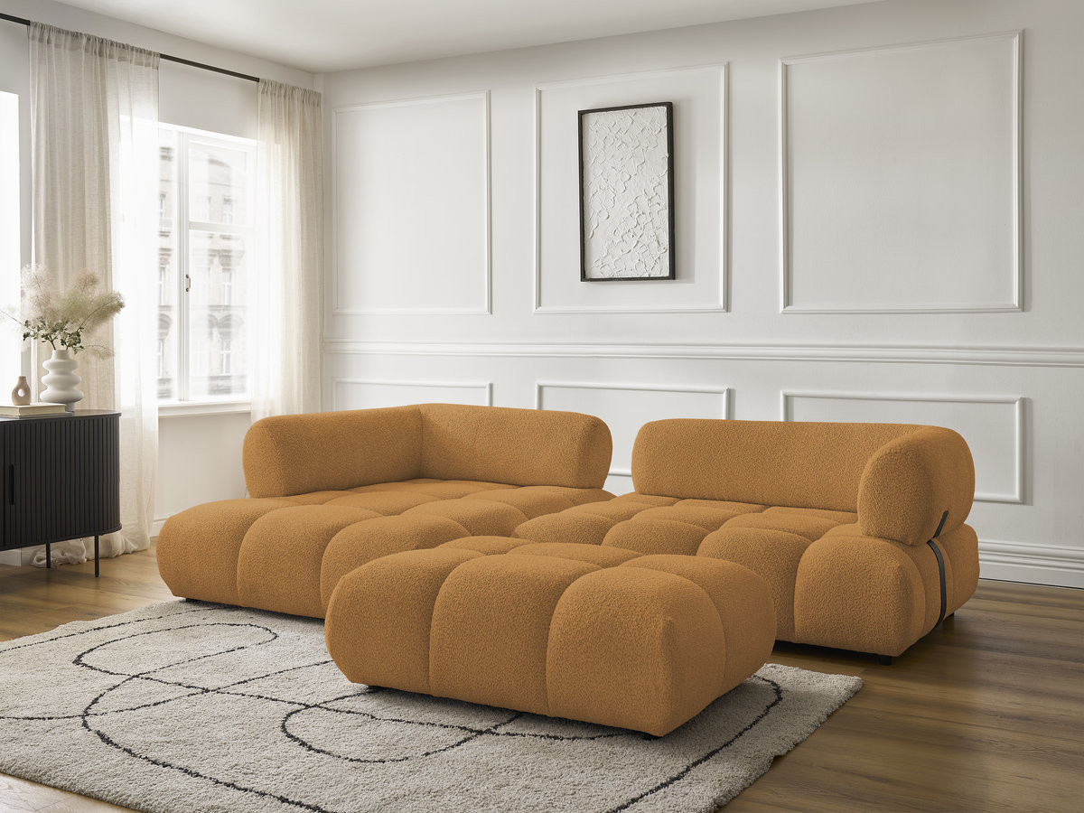 Bobochic Alya Ecksofa mit Pouf Bouclé-Stoff Gelb Ecke links