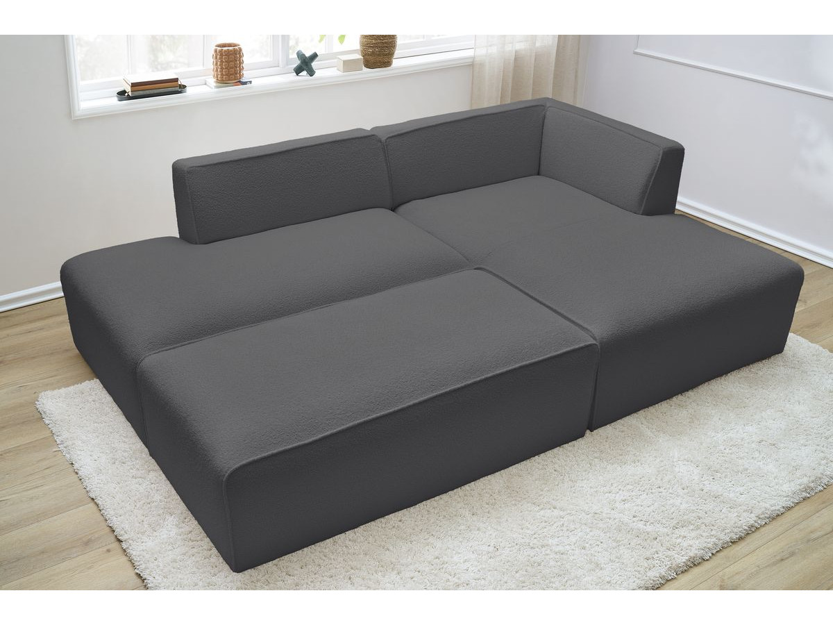 Bobochic Megeve Ecksofa mit Schlaffunktion und Pouf Bouclé-Stoff Dunkelgrau Ecke rechts