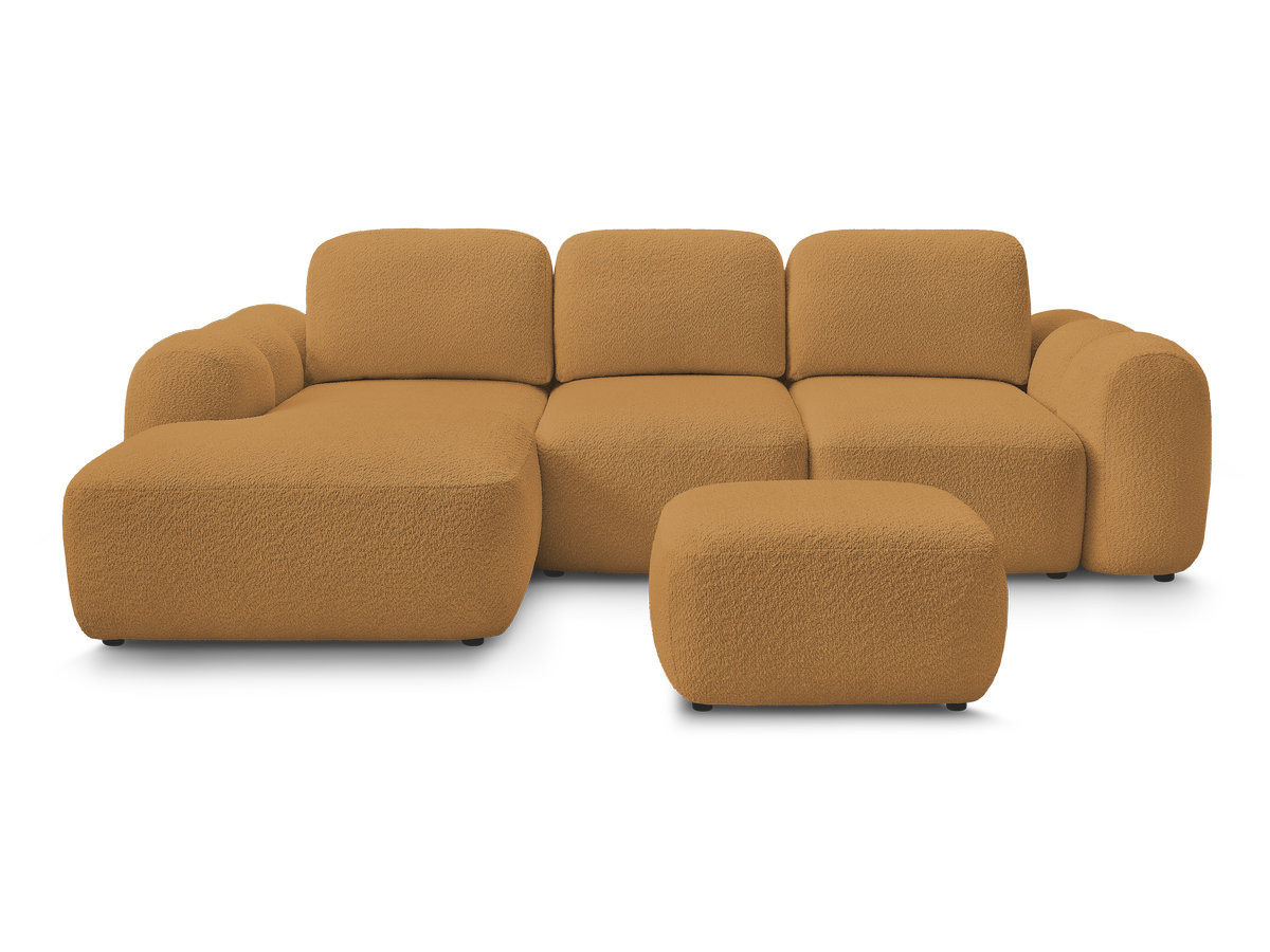Bobochic Montaigne Ecksofa mit Schlaffunktion und Bettkasten und Pouf 276 × 164 cm Bouclé-Stoff Gelb Ecke links
