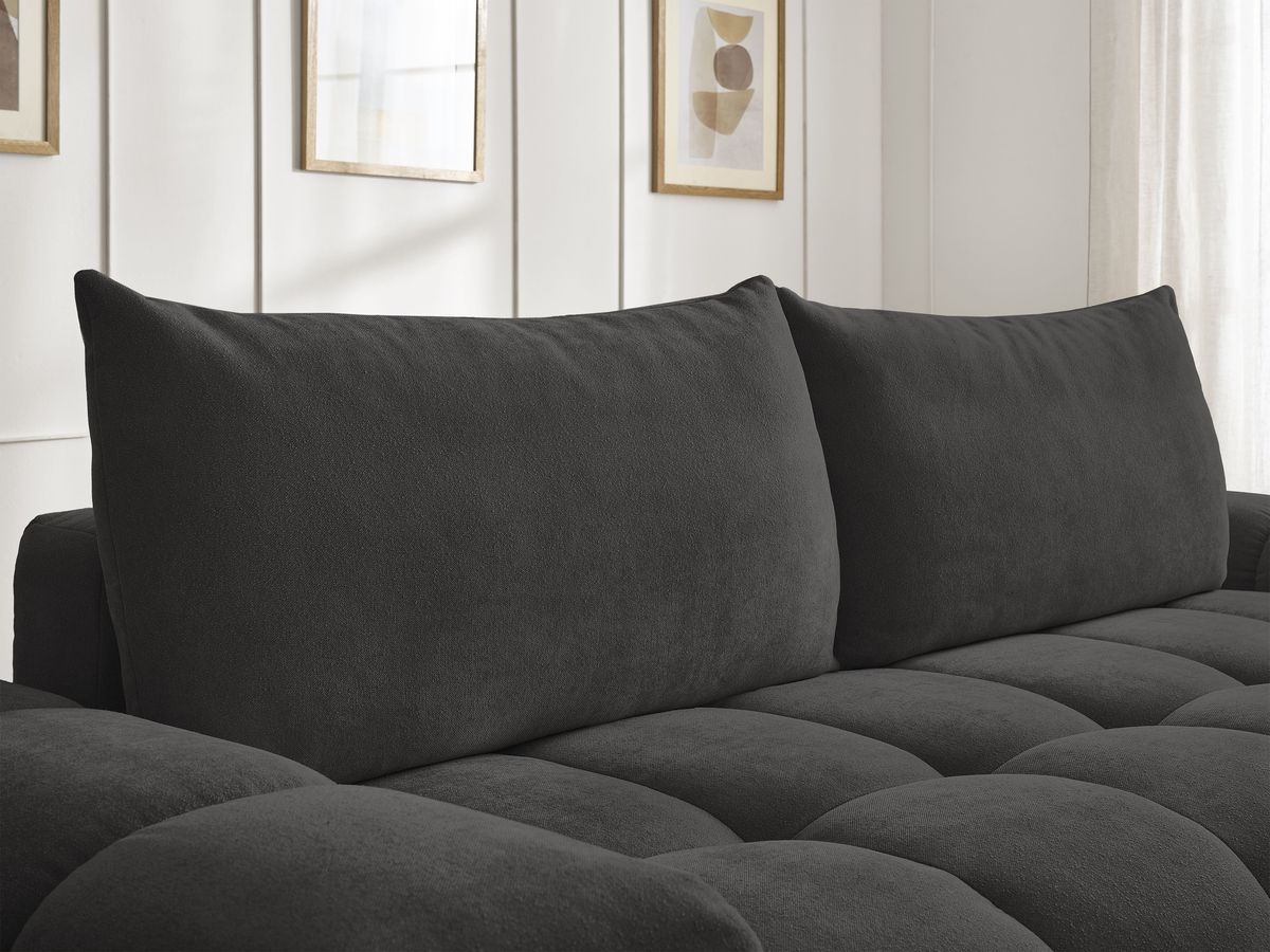 Bobochic Everest Schlafsofa 3-Sitzer mit Bettkasten, 2 Kissen Strukturstoff Schwarz