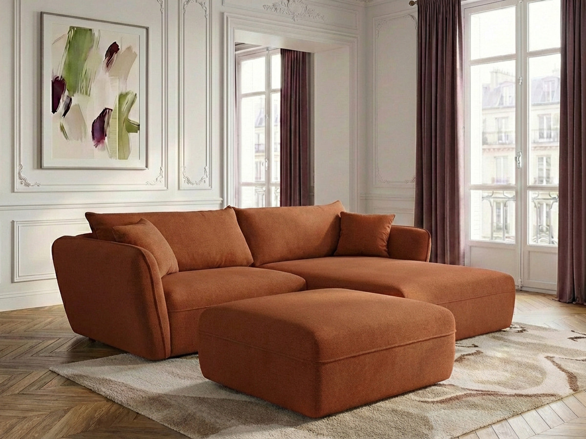 Bobochic Luigi Ecksofa mit Pouf Strukturstoff Orange Ecke rechts