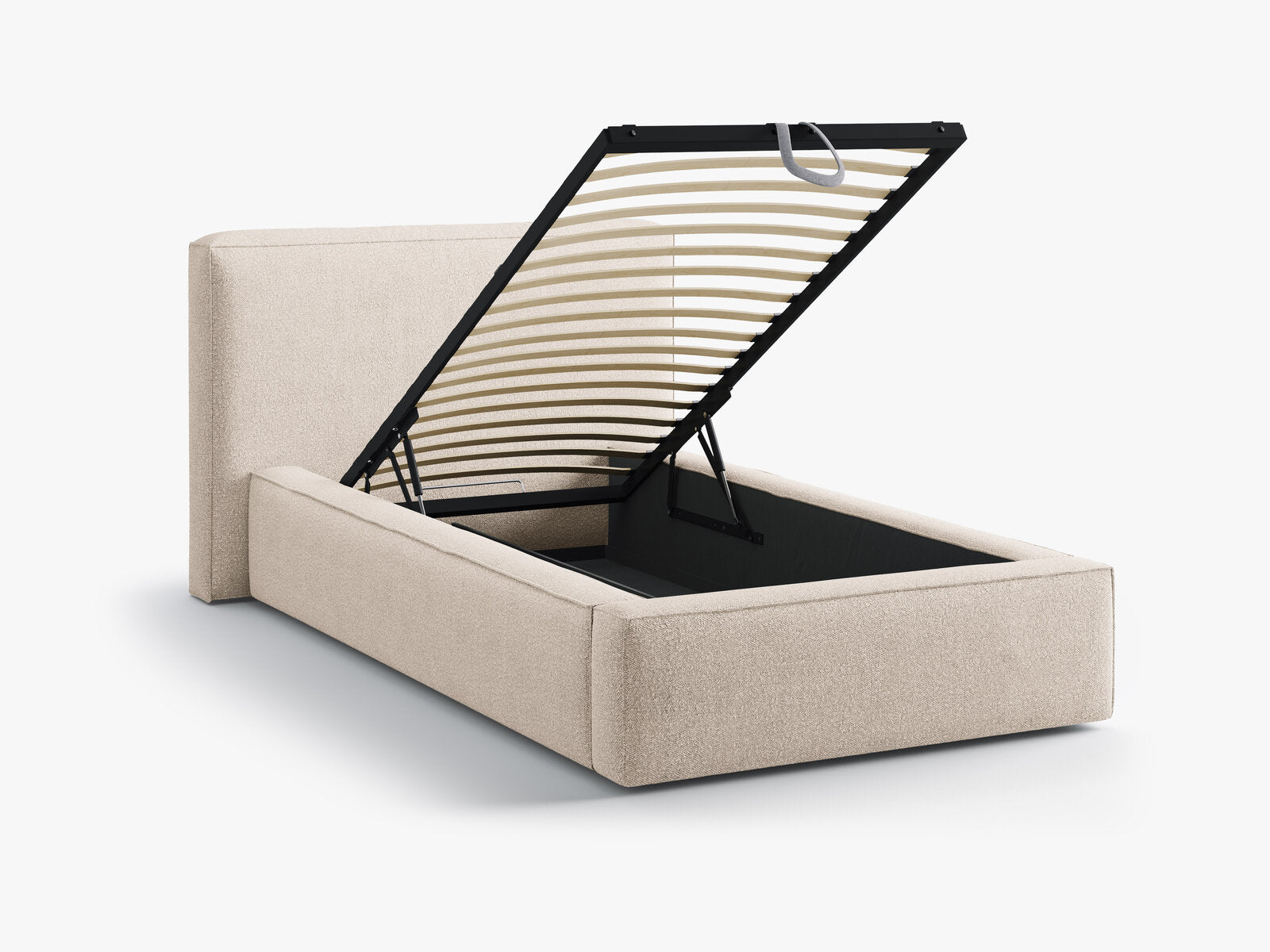 Micadoni Single Polsterbett mit Stauraum Jodie Boucle Baloo Beige 90x200