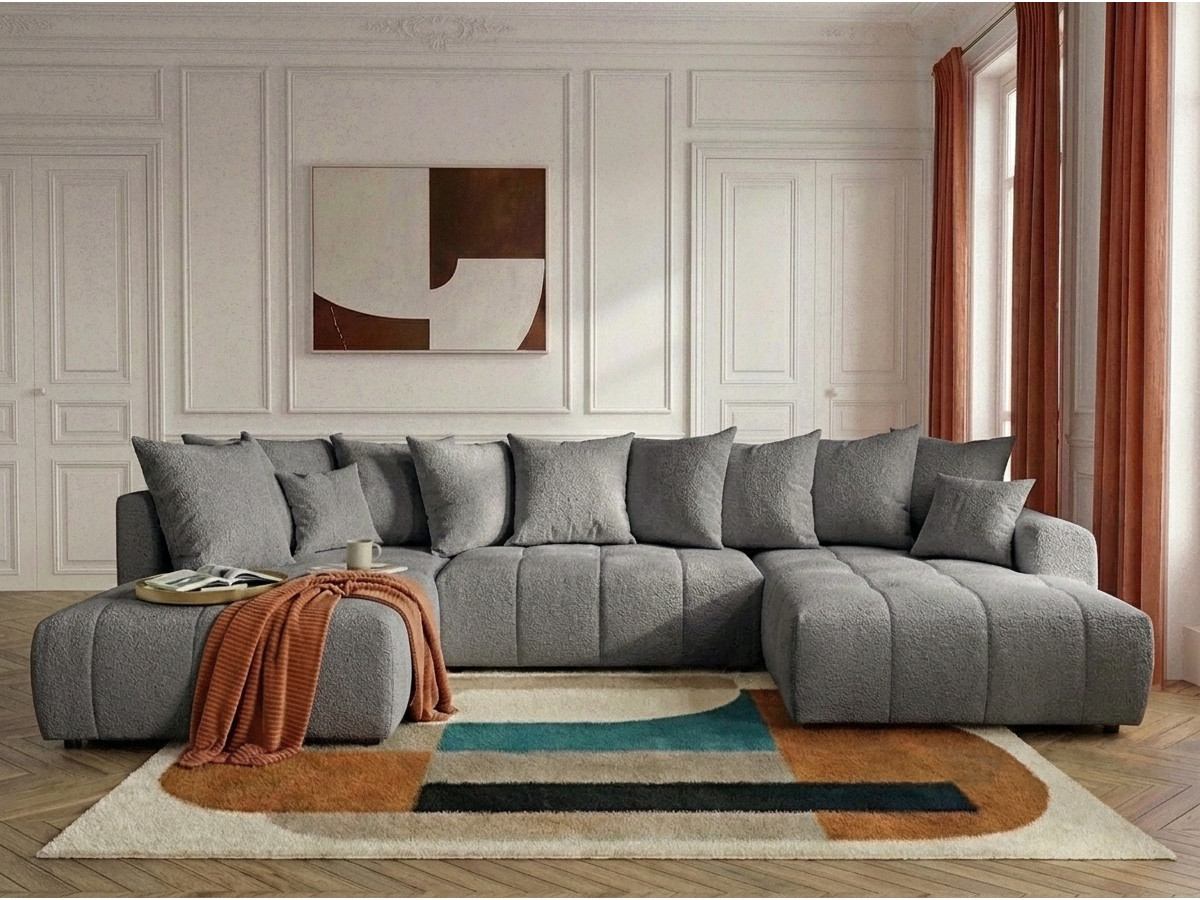 Bobochic Roxelane Wohnlandschaft Bouclé-Stoff Dunkelgrau Ecke rechts