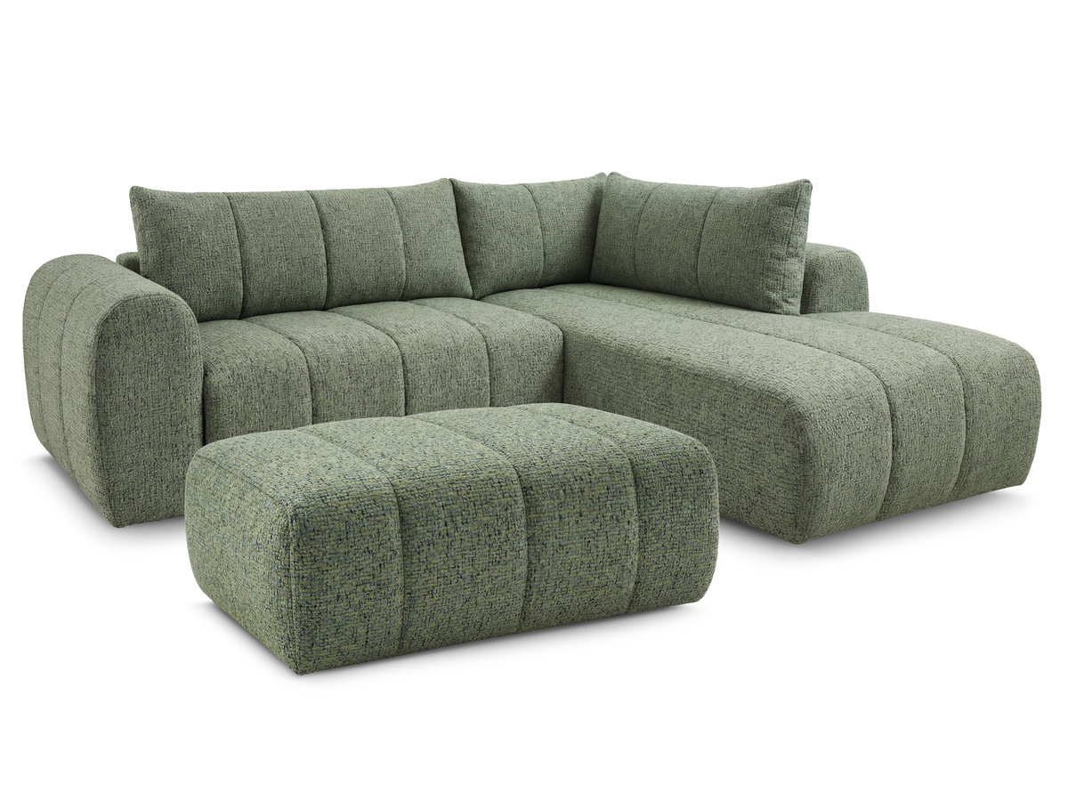 Bobochic Nesty Ecksofa in L-Form, 256 cm, mit Pouf Melange-Stoff Hellgrün Ecke rechts
