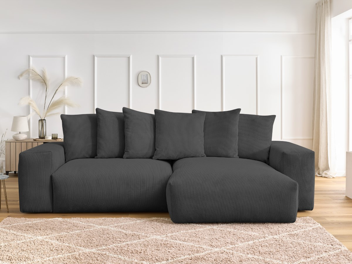 Bobochic Voltaire Ecksofa mit Schlaffunktion und Bettkasten Cordsamt Dunkelgrau